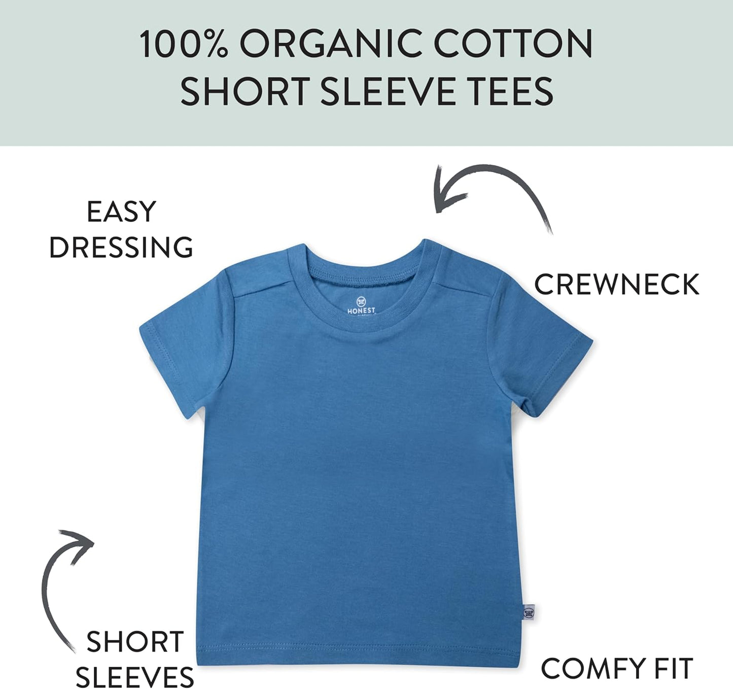 HonestBaby 5-Pack Short Sleeve T-Shirts 100% Organic Cotton Baby, Toddler, Little Kid, Boy, Girl, Unisex