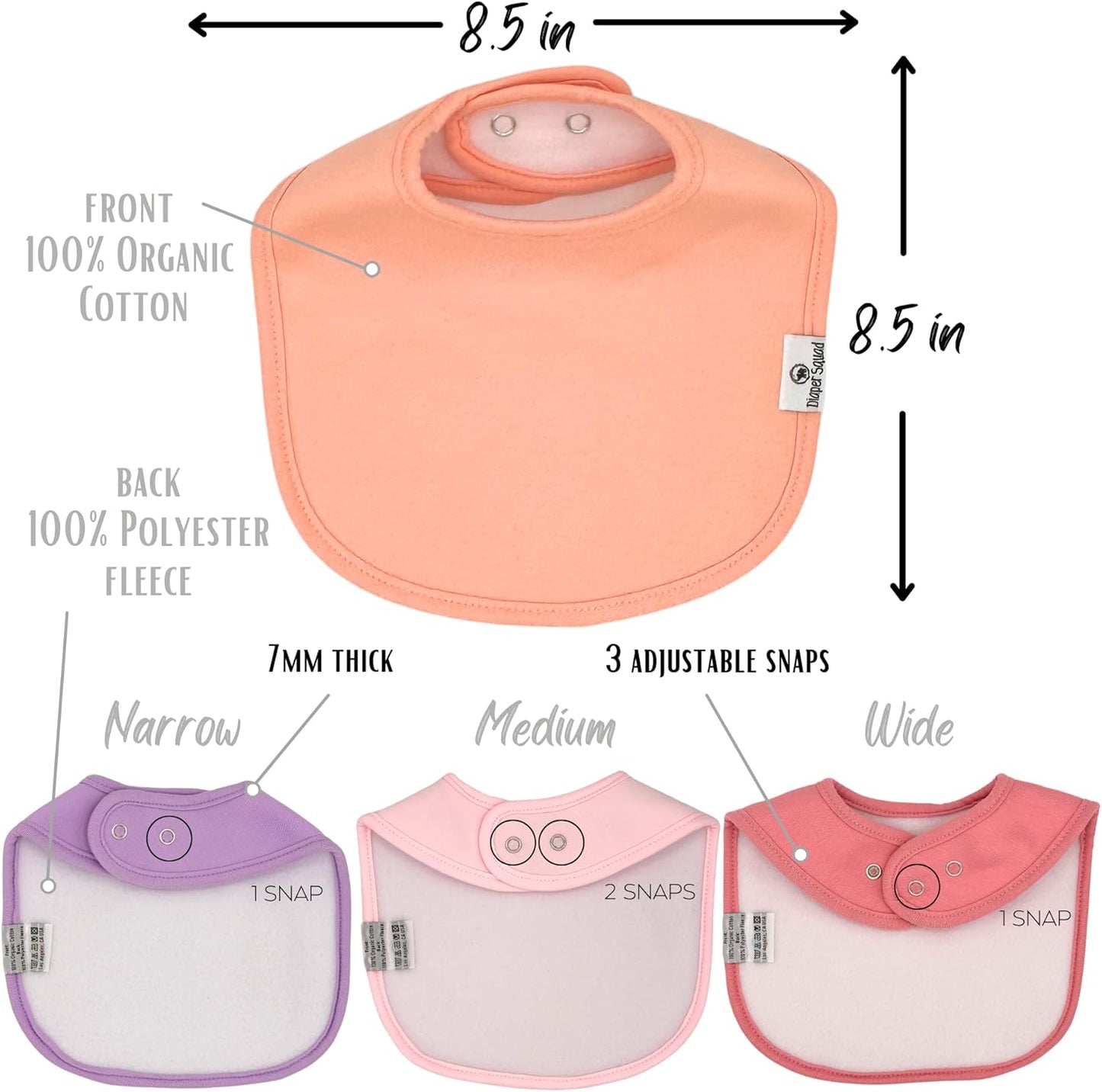 DiaperSquad's Baby Bibs for Drooling and Teething, Bibs for Boys, Baby Girl - Solid Cotton Baby Drool Bibs