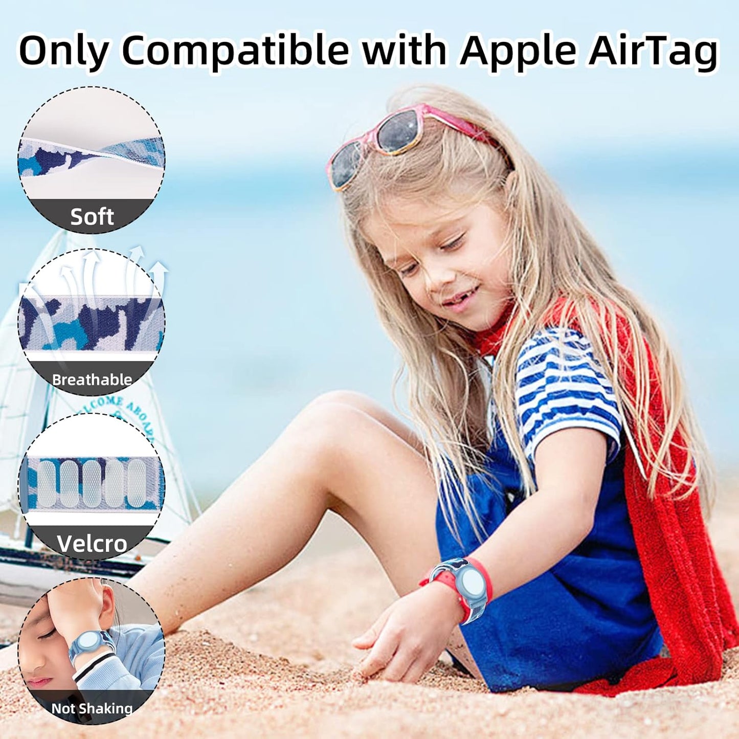 Compatible with Apple AirTag Bracelet for Kids, Camo Nylon Air Tag Wristband, Protective Case for Airtag GPS Tracker Holder, Adjustable Anti Lost Watch Band for Toddler Child Elder (Navy Blue)