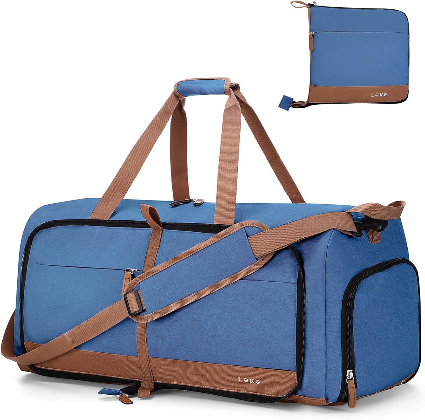 Lekesky Foldable Travel Duffel Bag for Women, 80L Large Duffle Bag with Separate Shoes Compartments & Straps, Carry On Weekend Bag for Women, Hospital, Overnight(Navy Blue)