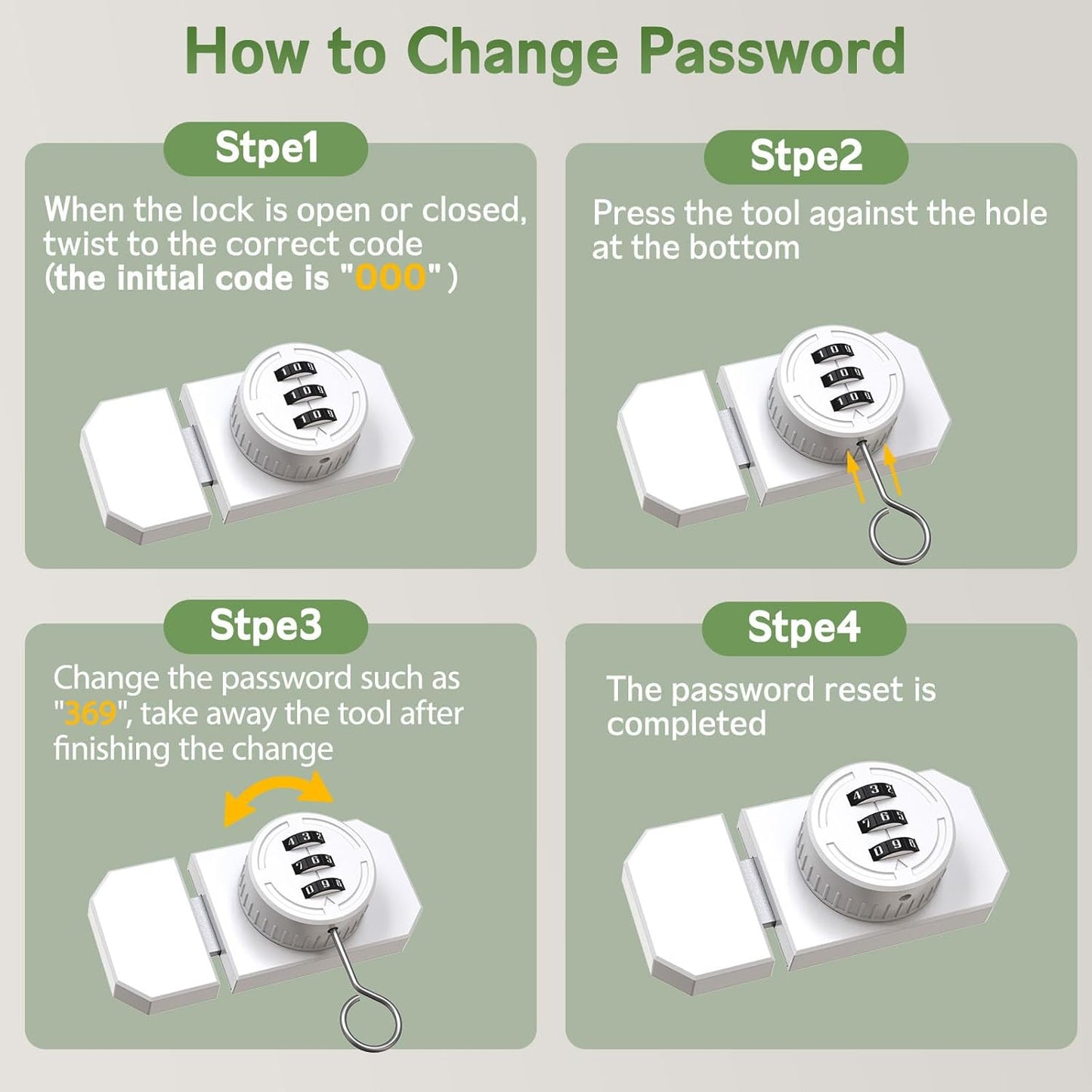 Keyless 3-Digit Combination Lock, Mechanical Stick-on Drawer Latch, Security Adhesive Cabinet Lock for Closet & Barn One-Way Doors (1, White)