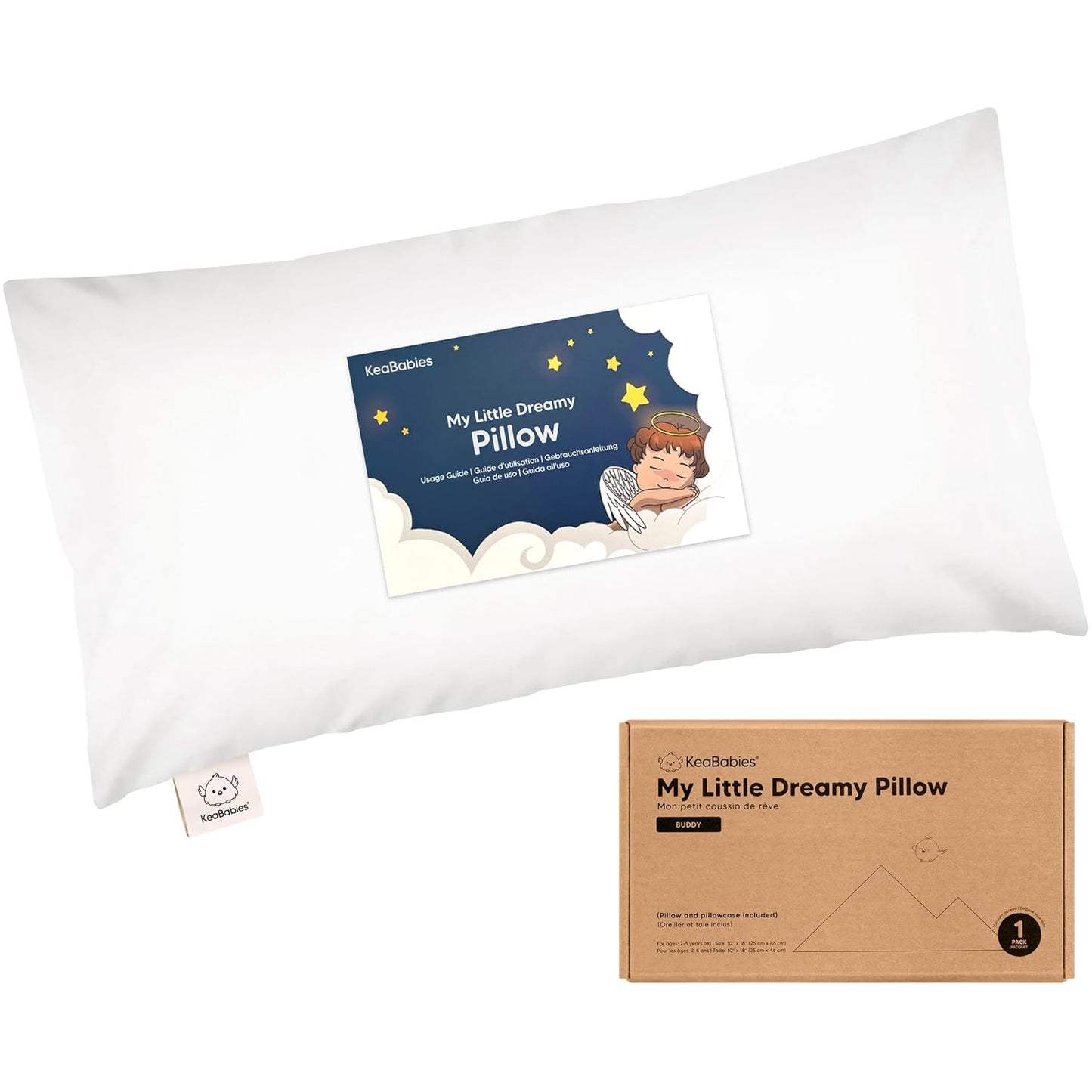 Toddler Pillow with Pillowcase - 10x18 My Little Dreamy Kids Travel Bed Pillows for Sleeping, Organic Cotton Small Pillowcase, Soft & Breathable, Machine Washable, Toddlers 2-5 Years Old (Soft White)