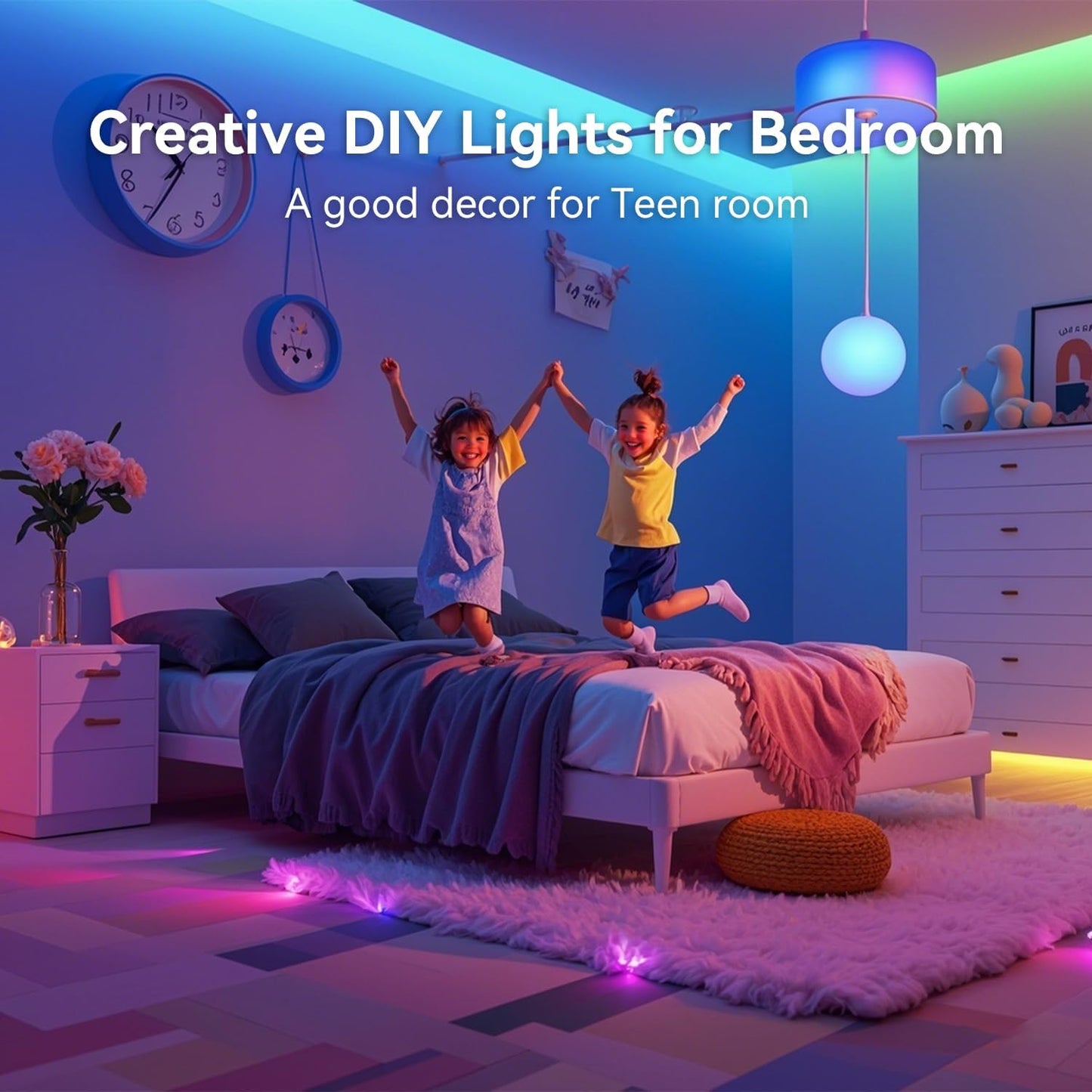 CHARKEE LED Lights for Bedroom 100 ft, Color Changing LED Strip Lights with 44-Key Remote, 24 Volt RGB SMD2835 Tape Lights for Bedroom, Room Decor, Indoor, IG, TikTok, DIY(44key Remote)