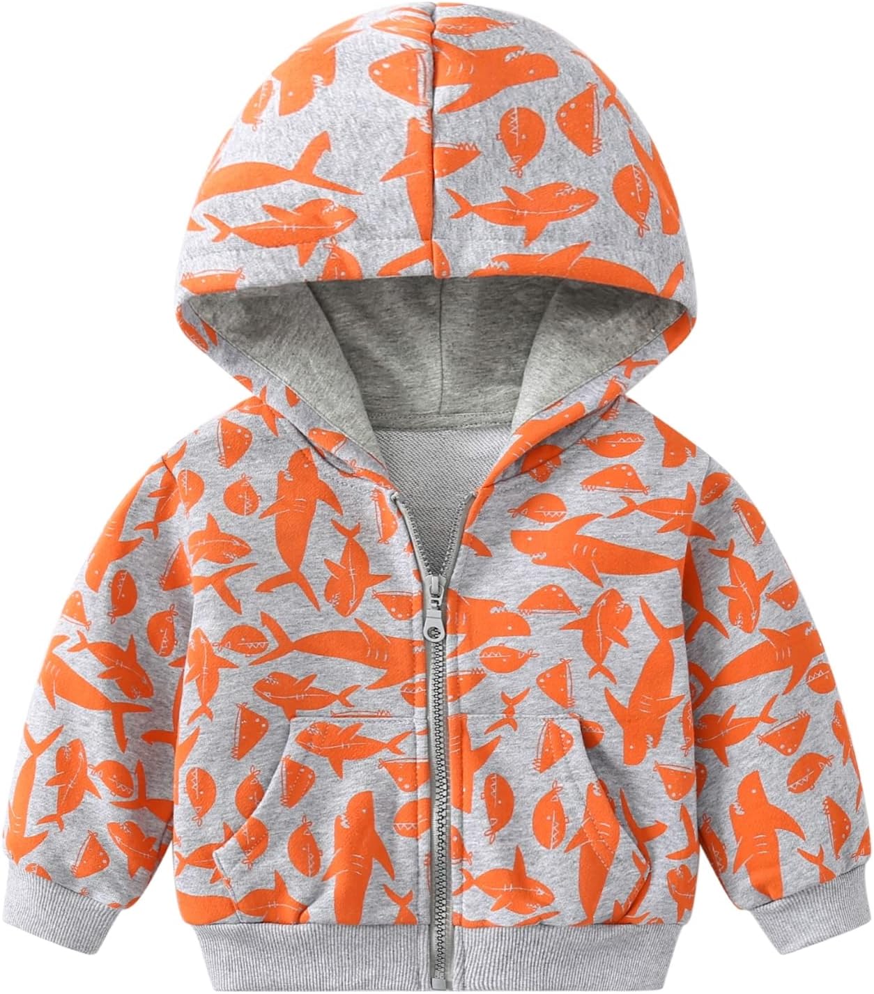Toddler Boys Full Zip Dinosaur Hoodies Comfortable Sweatshirt