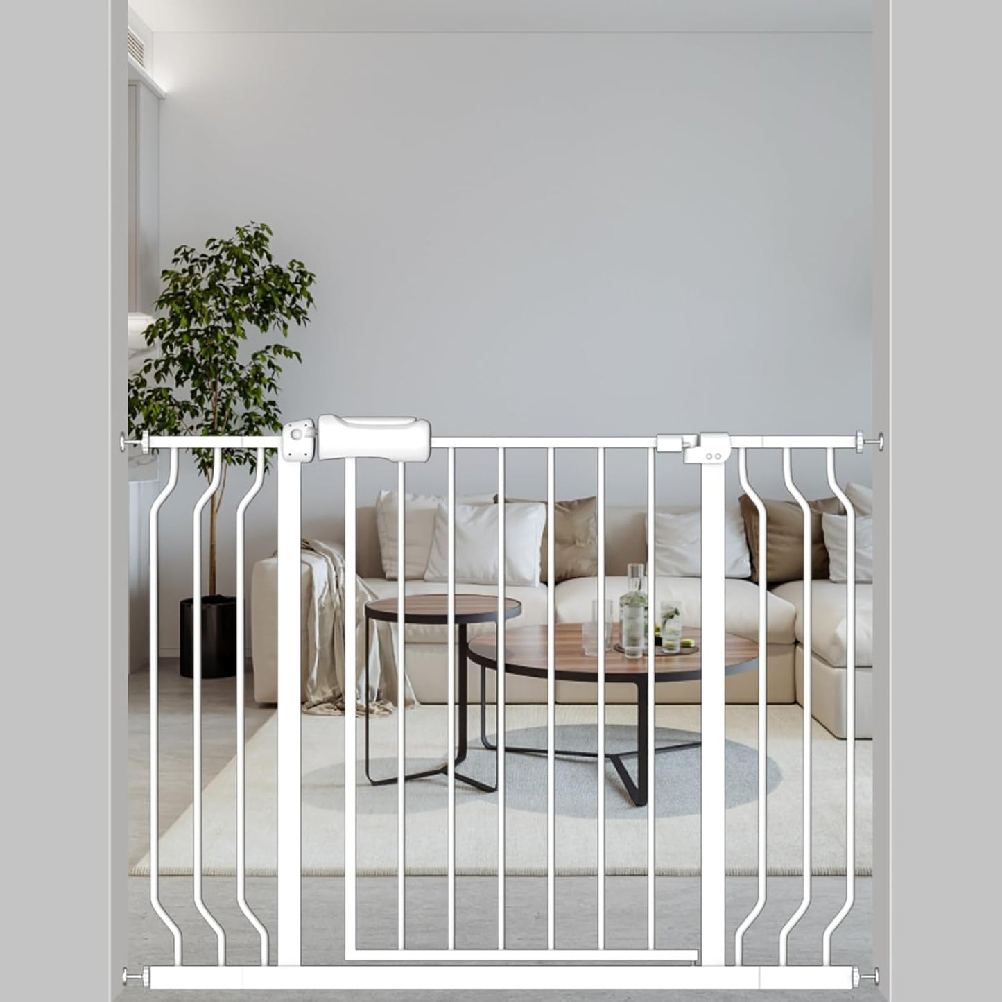 ALLAIBB Extra Wide Baby Gate Pressure Mount with Auto-Close, White Metal Safety Gate for Stairs & Doorways - Child Proof, Pet Barrier for Hallways, Kitchen, Living Room for 38.58-43.31 inch