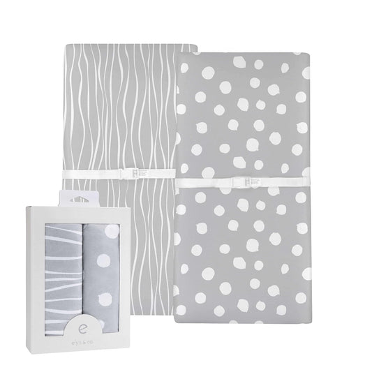 Changing Pad Cover Set | Cradle Sheet 2 Pack 100% Jersey Cotton Grey Abstract Stripes and Dots by Ely's & Co