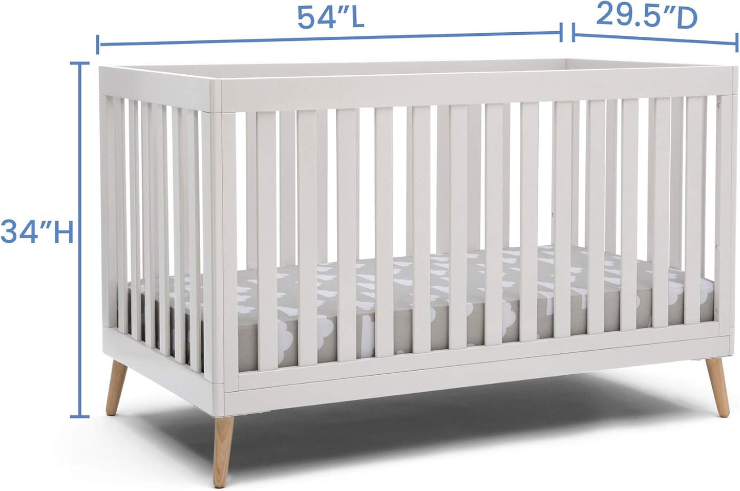 Delta Children Essex 4-in-1 Convertible Baby Crib, Bianca White with Natural Legs