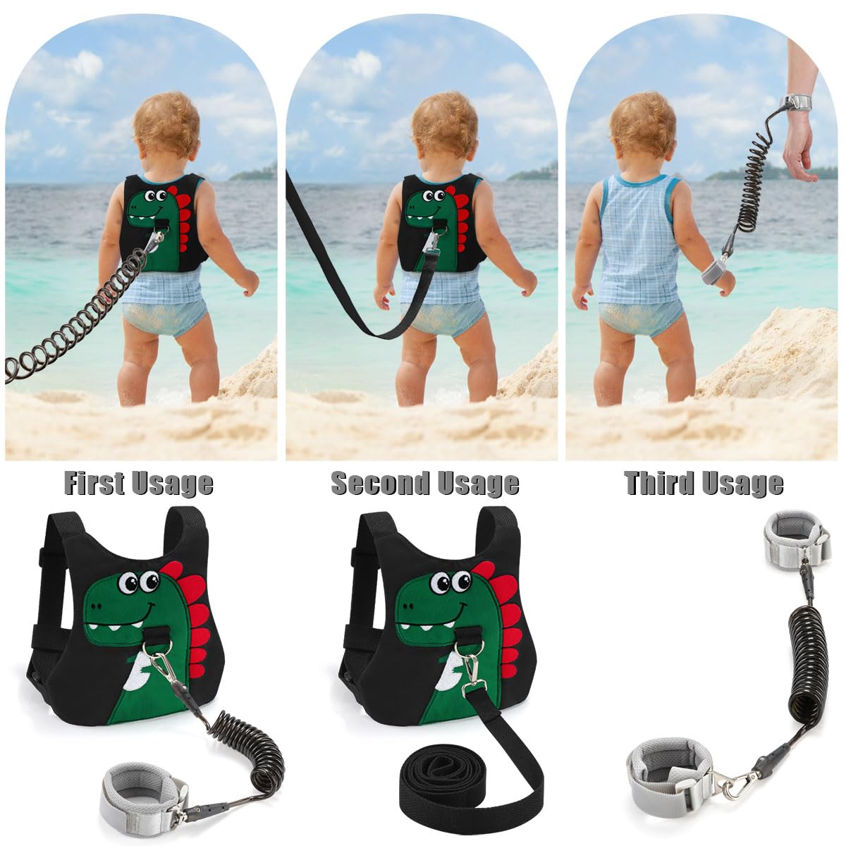 Toddler Leash-Baby Walking Safty Harness and Child Anti Lost Wrist Link for Girls/Boys Travel (Black 2)