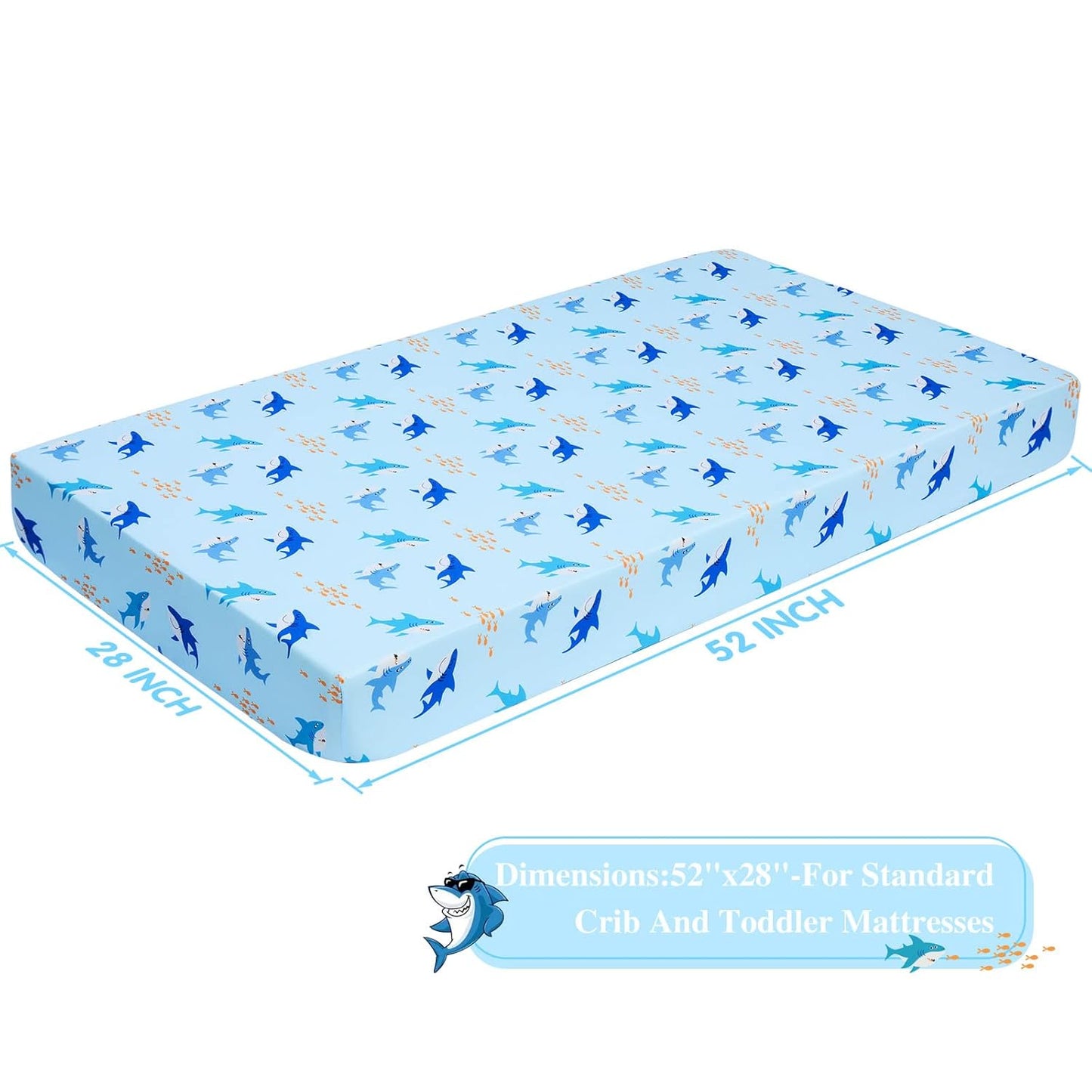 UOMNY Crib Sheet for Baby Boys Shark Fitted Crib Sheets for Standard Crib and Toddler Mattresses Ocean Crib Mattress Sheets for Daycare 52 x 28 Blue