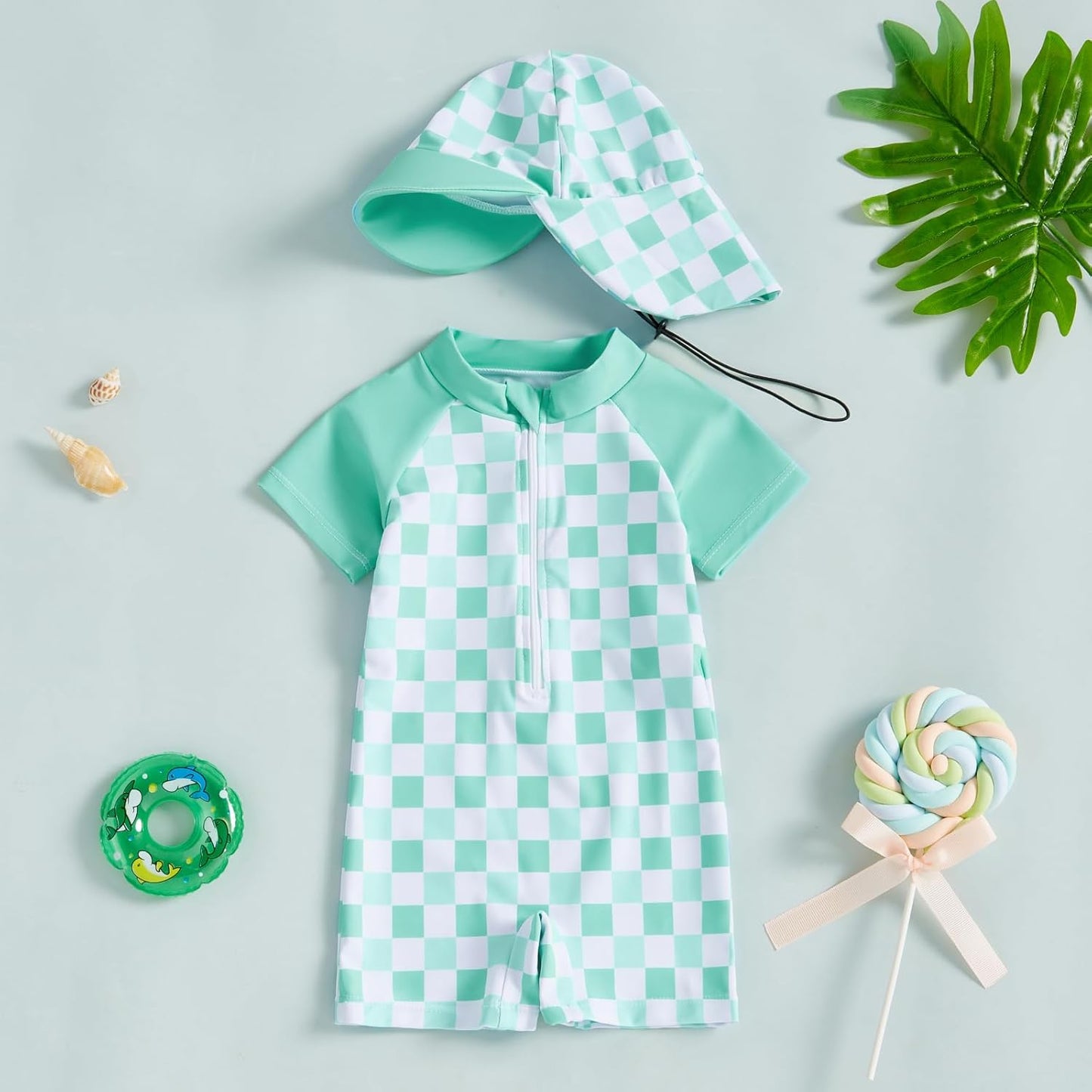 MAYUMMPY Baby Boys Girls Swimwear Casual Zipper One Pieces Rash Guard Swimsuit and Hat Beachwear Bathing Suit