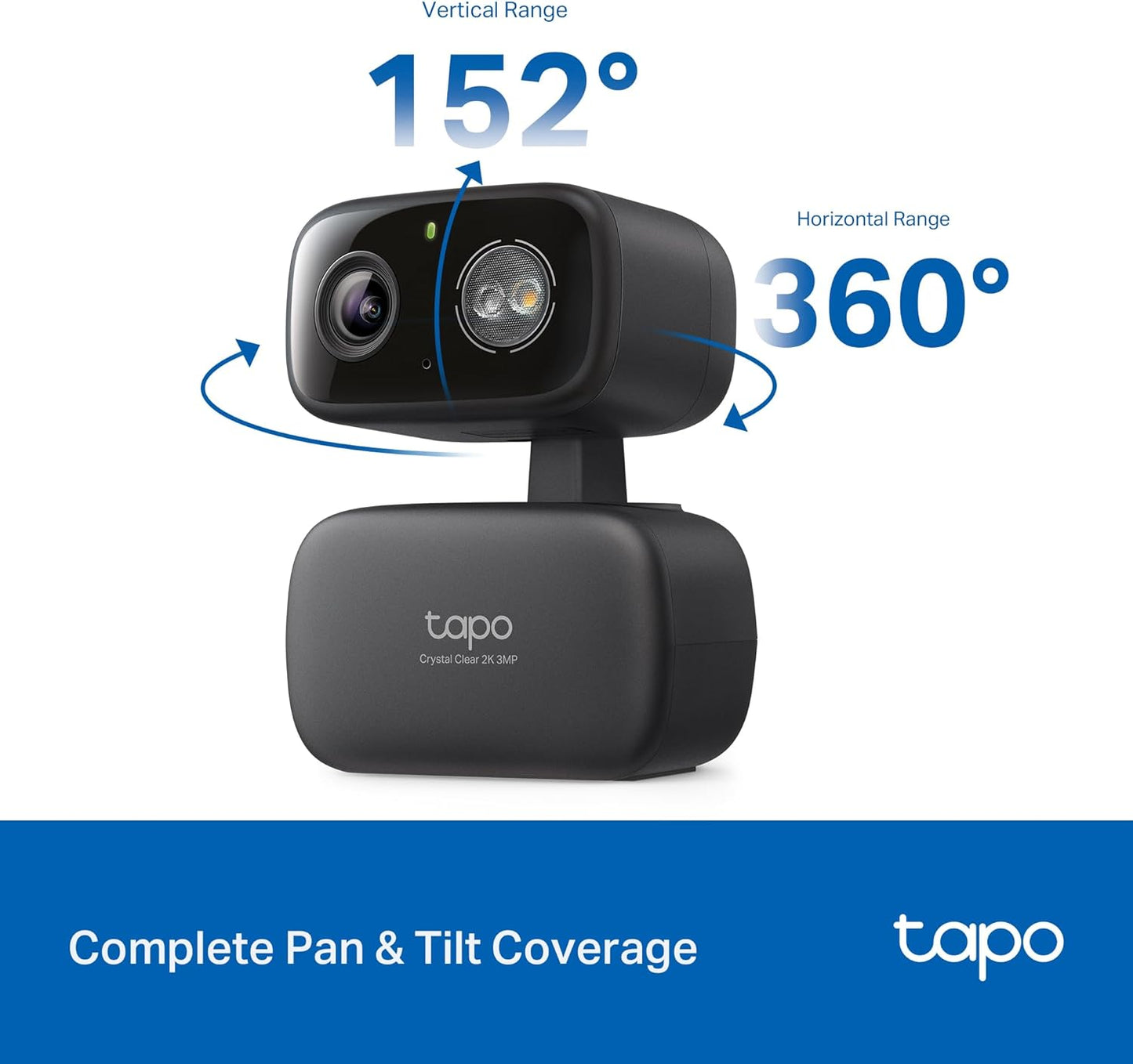 Tapo 2K 3MP Pan/Tilt Indoor/Outdoor Security Camera, Free Person/Baby Cry Detect & Motion Track, 360° Pan, Color Night Vision, SD/Cloud Storage, Works w/Alexa & Google Home, HybridCam 360, Black