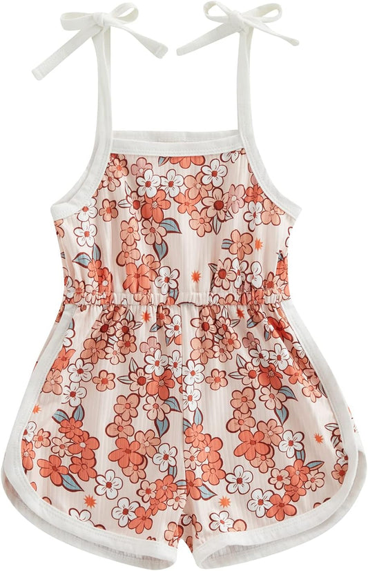 WZTYYDS Toddler Baby Girl Summer Clothes Floral Romper Tie-Up Strap Halter Jumpsuit Infant Summer Sling Playsuit 6M-3T