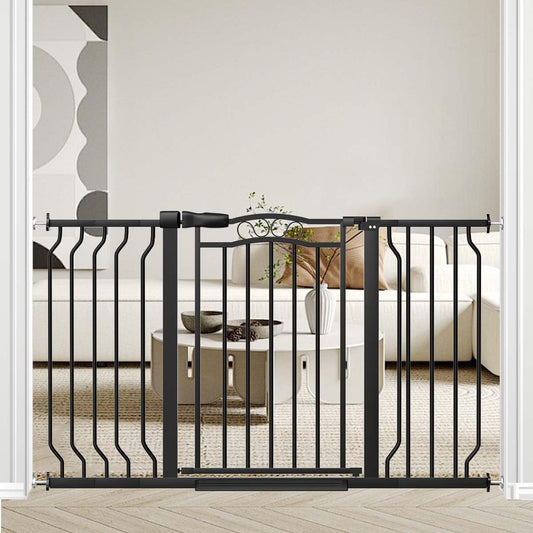 Fairy Baby 29.5"-53.1" Extra Wide Baby Gate for Doorways, Stairs Gate for Kids Toddler, Pressure Mounted Safety Child Gate Pet Barrier Fence Indoor, Walk Thru Auto Close Metal Dog Garden Gate, Black