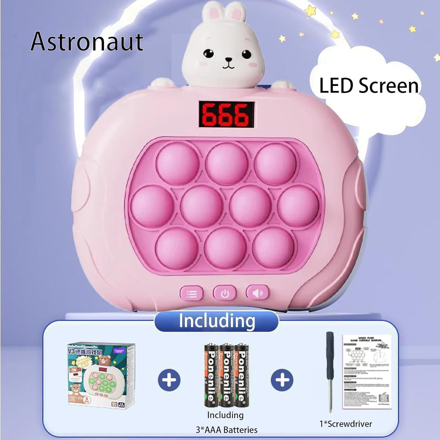 Fast Push Game Pop Fidget Toy for Kids, Quick Push Bubble Game 6 Modes Handheld Puzzle Game Sensory Toy with LED Screen Pop It Game Light Up Fidget Toy Gift for 3 to 12 Year Old Girls Boys