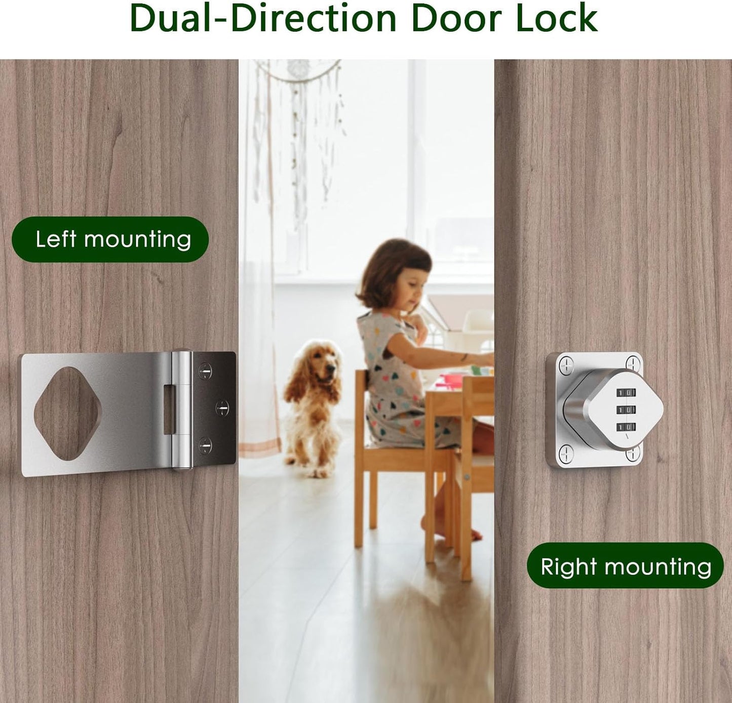 Cabinet with Combination Lock – Keyless Hasp Security, 3-Digit Code Sliding Barn Door Latch for Small Entries, Bathrooms, Refrigerators, Gardens (2, Silver)