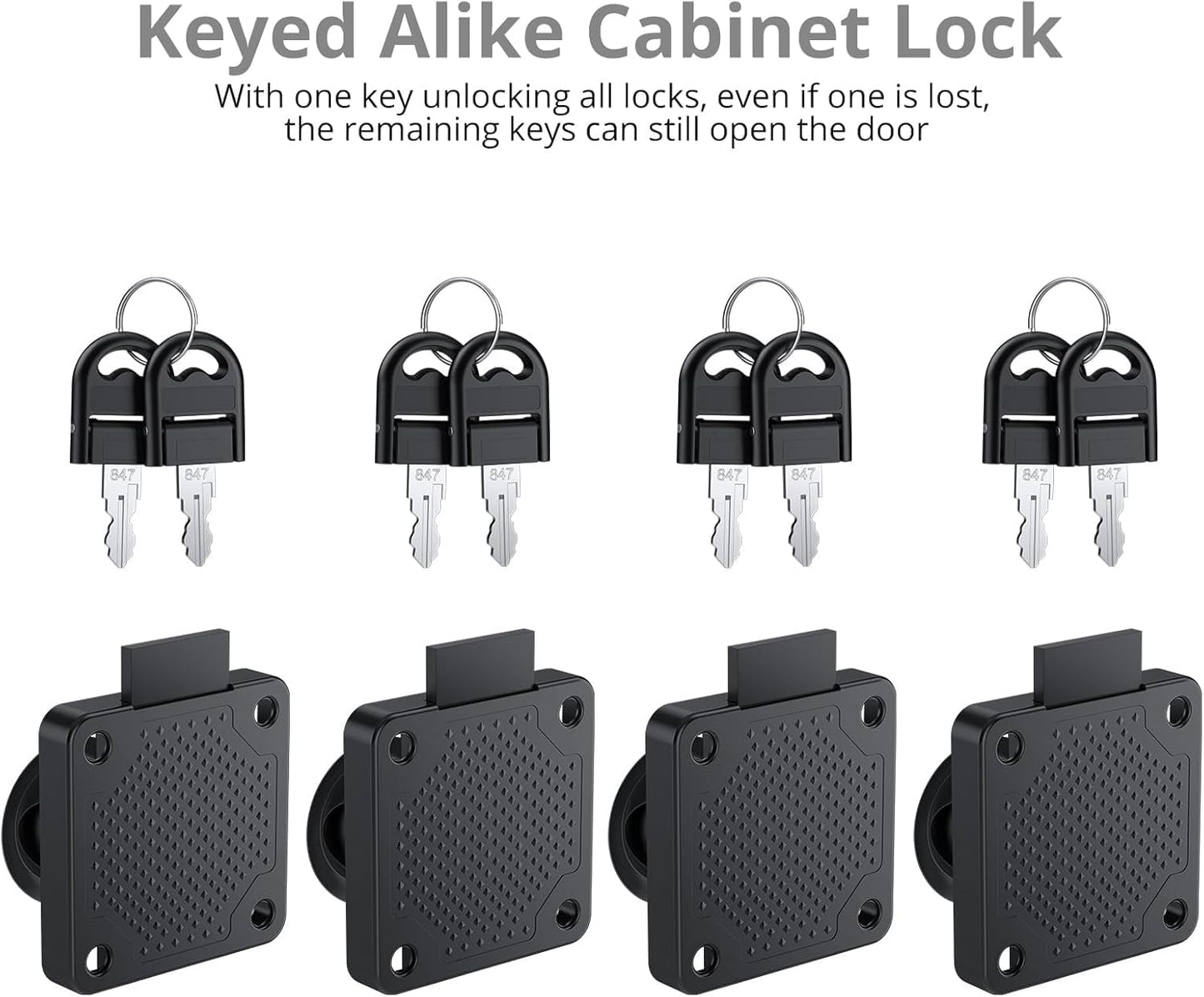 Tanice 4 Pack Furniture Lock Zinc Alloy Cam Security Lock Keyed Alike Cylinder Cupboard Drawer Lock with 8 Keys for Door Cabinet Mailbox Drawer Cupboard Household Office, Black