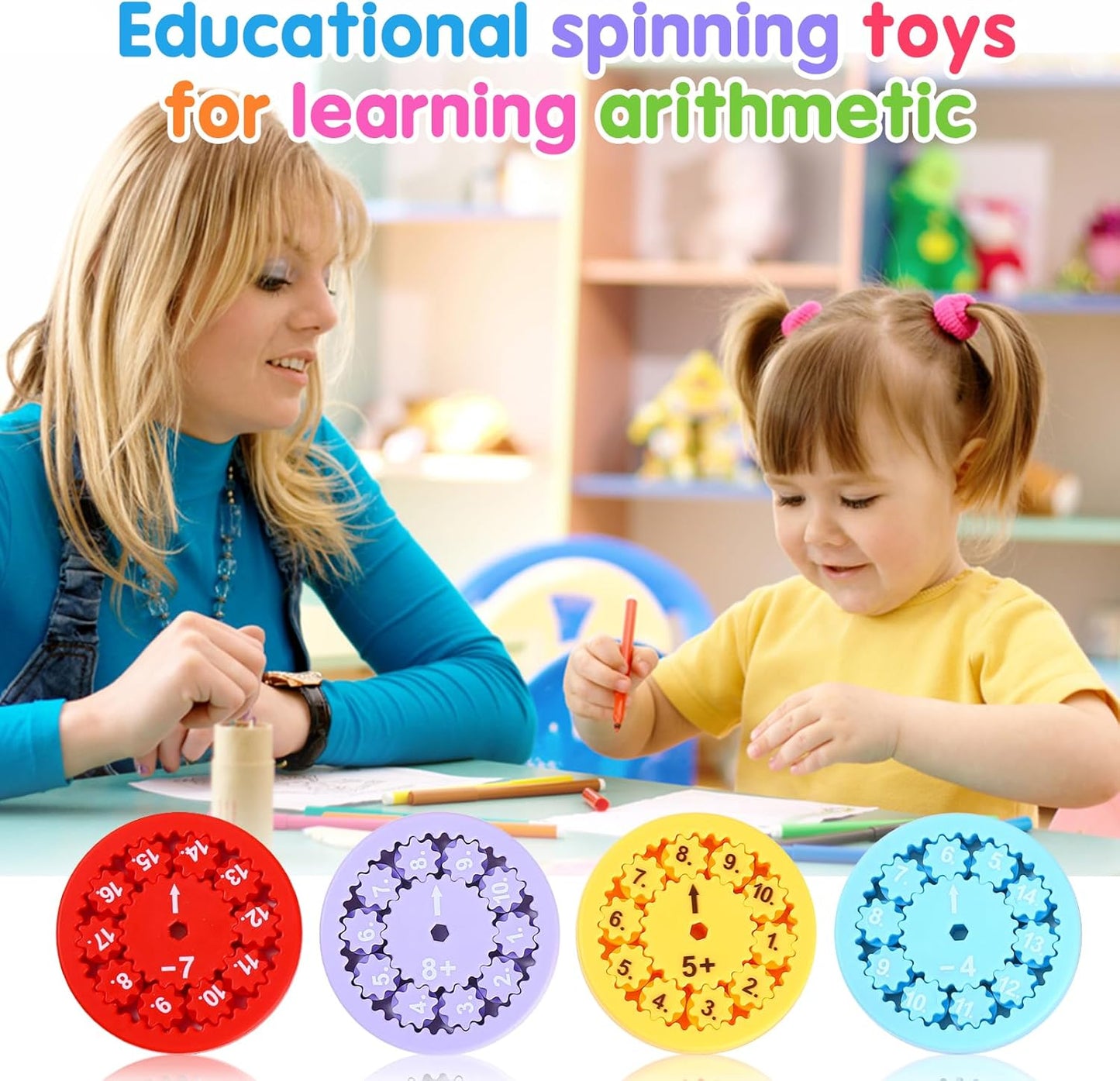 Math Fidget Spinner, Educational Math Fact Fidget Spinners, Learning Add Subtract Multiplication Division Fidget Spinner Toy for Kids, Perfect Treasure Box Toys for Classroom Prize Students (18pcs)