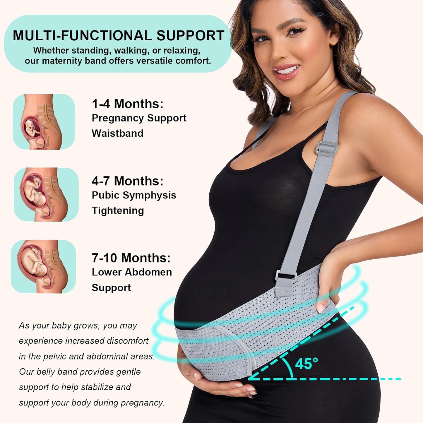 Belly Bands For Pregnant Women Maternity Belt Pregnancy Belly Support Band Adjustable Pregnancy Belt with Back Brace Straps (Gray, Medium)