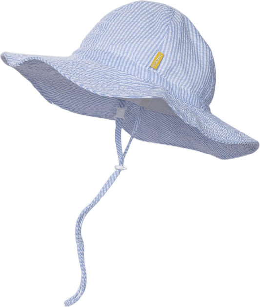 Baby & Toddler Wide Brim Sun Hats UPF 50+ Sun Protection Bucket Cap Cute Adjustable Hat in Seersucker