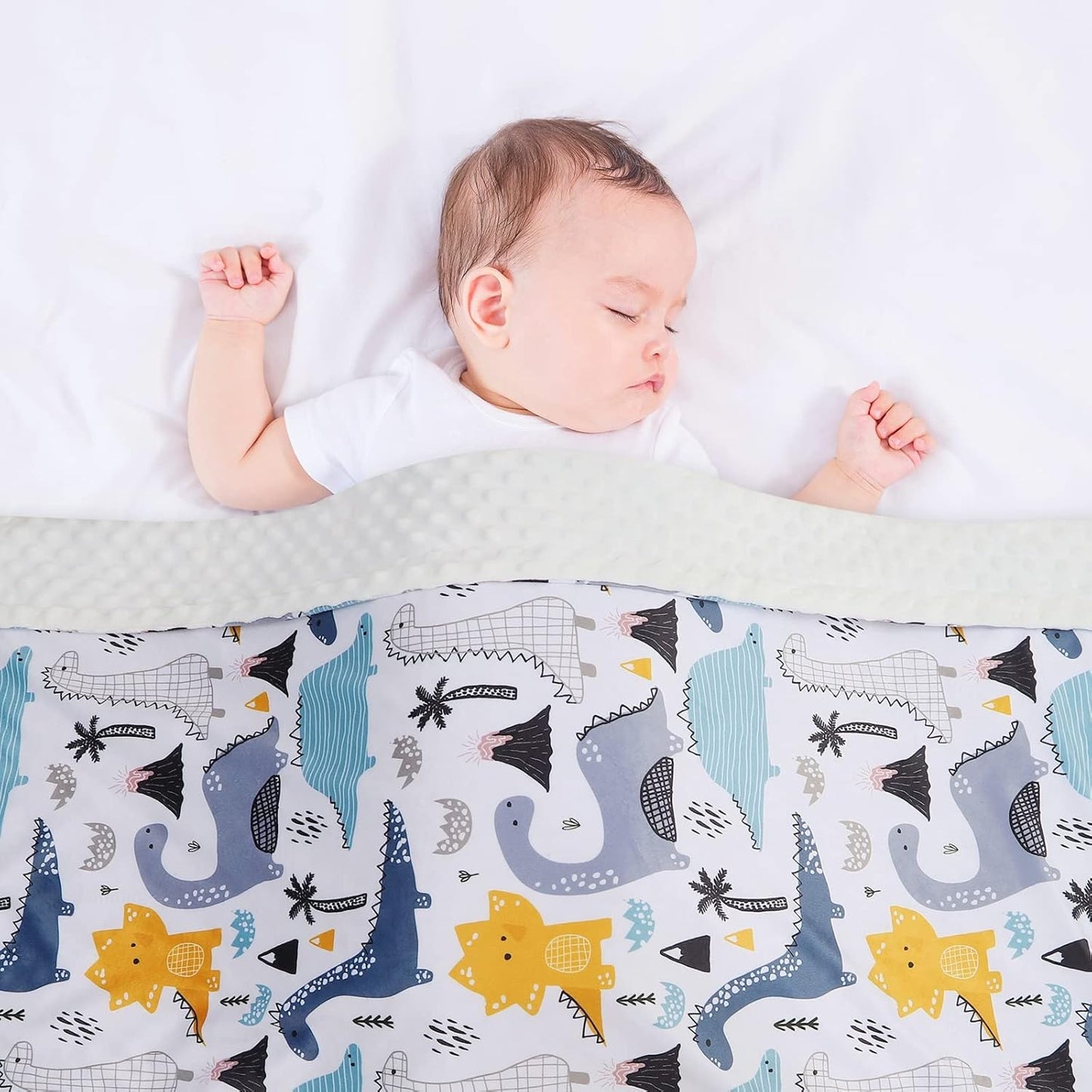Baby Blanket for Boys Girls Soft Minky with Double Layer Dotted Backing, Color Dinosaurs Printed 30 x 40 Inch Receiving Blanket