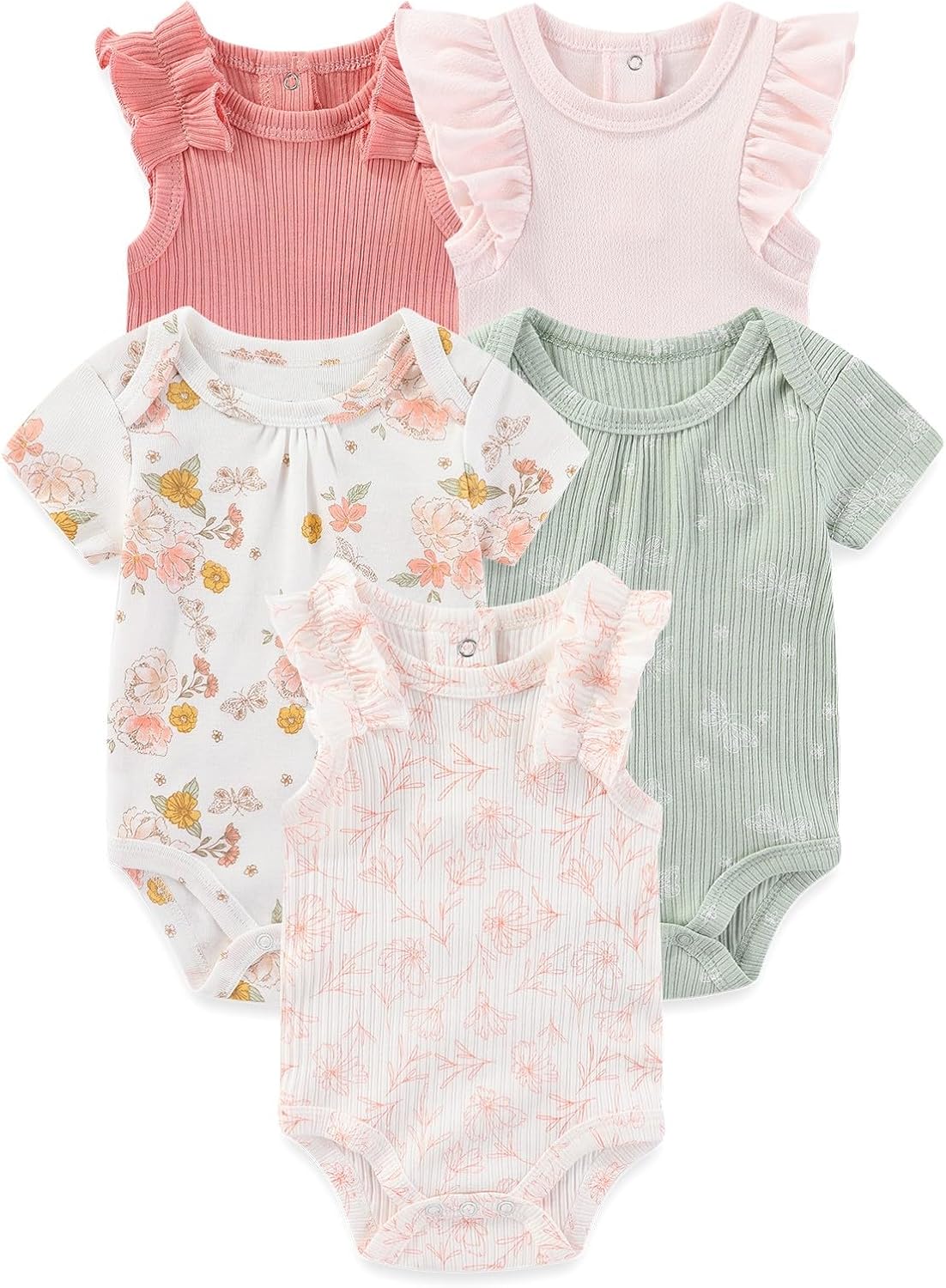Four Seasons Baby Boy Girl Bodysuits 5-Pack Cotton Comfort Short Sleeve Baby Clothes Soft Infant Outfits
