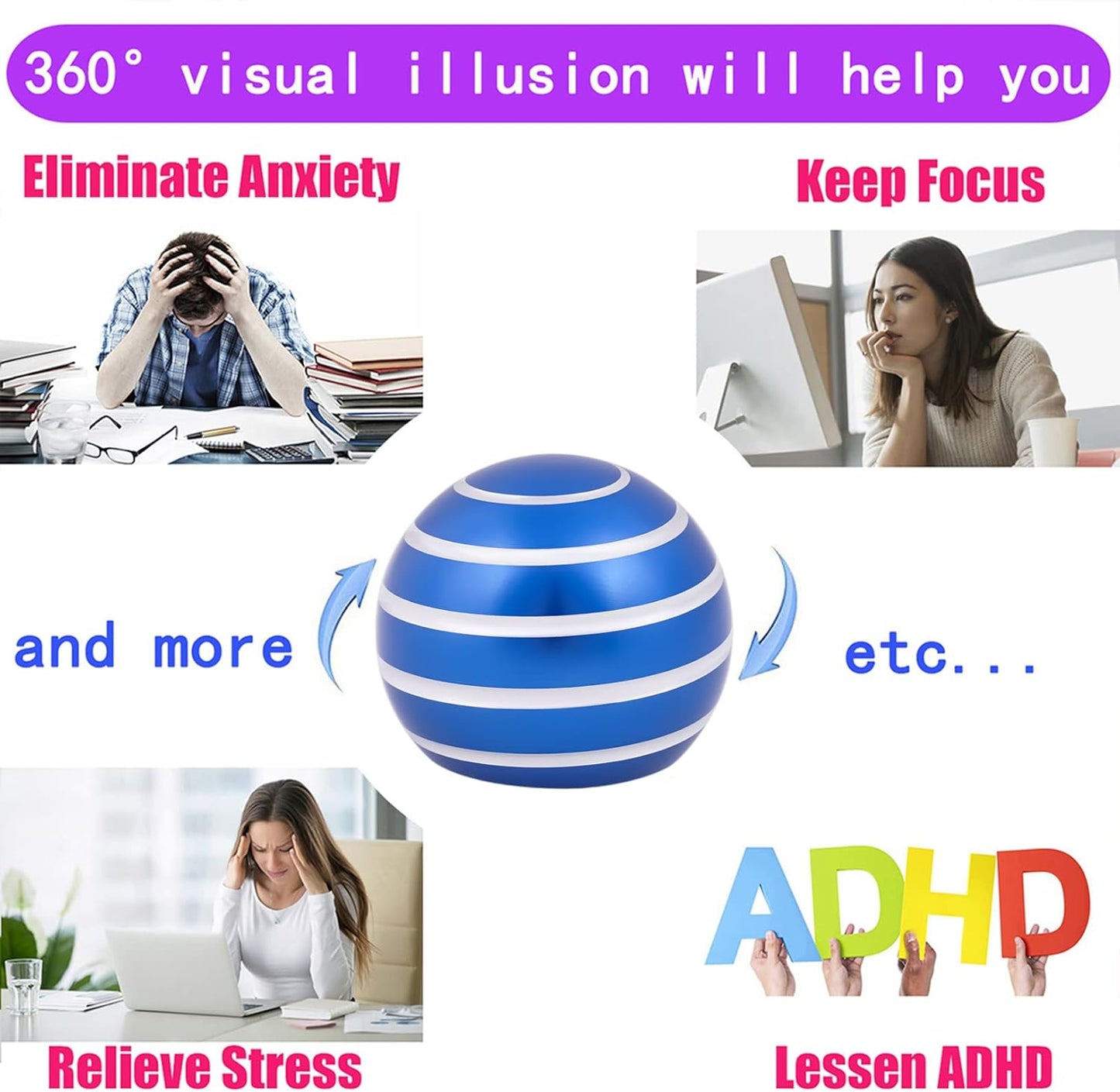 Desk-Fidget-Toys for Kinetic-Toy: Cool-Gadgets Cool-Stuff for Adults Kids Teens, Spinning Up to 180 Seconds, Stress Relief Toy for Christmas Optical-Illusion Gift for Office School Home Women Men