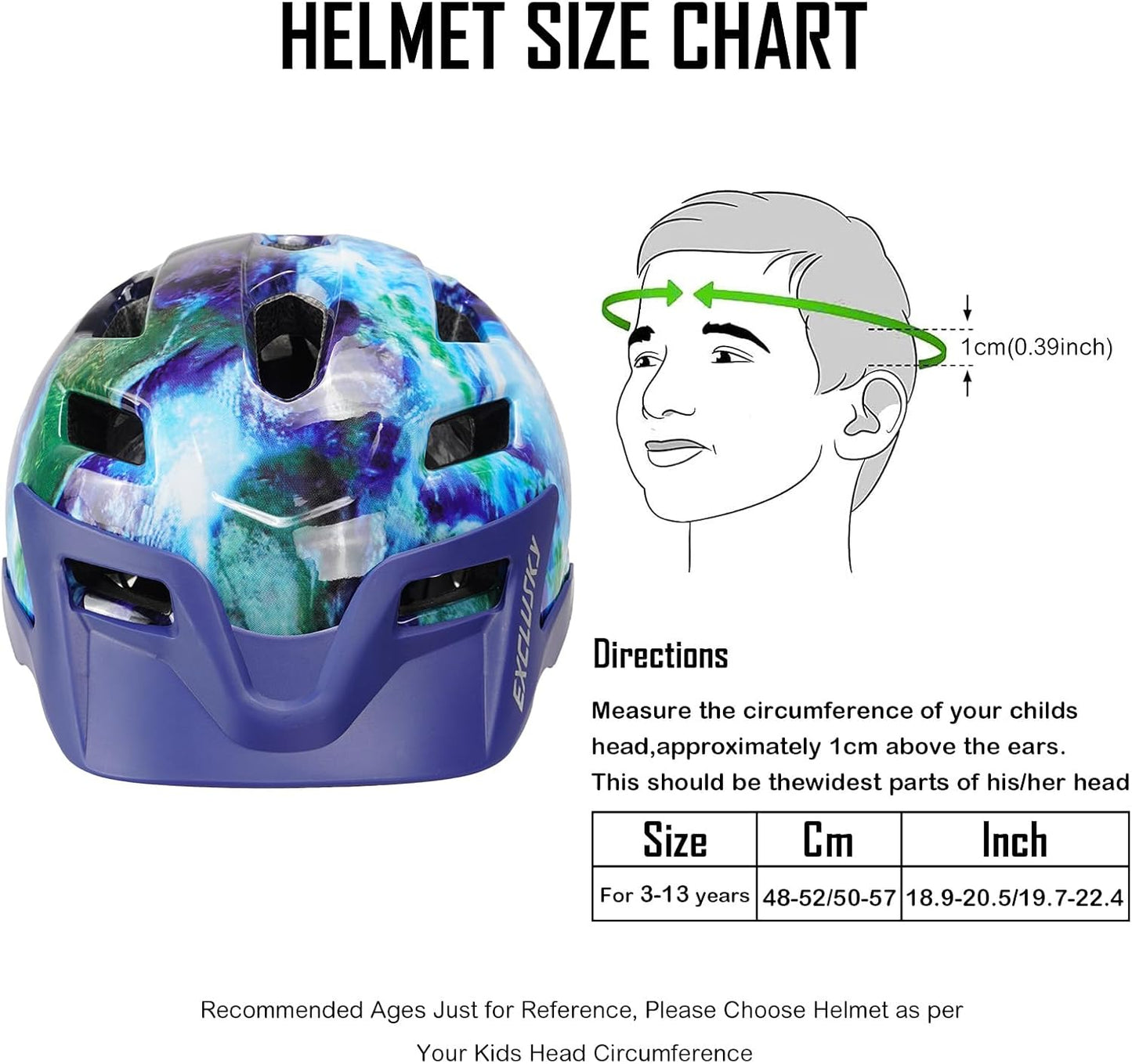 Kids Helmet, Exclusky Kids Bike Helmet Adjustable Safety Lightweight Children Bicycle Helmet for Kids Skating Cycling Scooter Boys and Girls Bicycle Helmets Ages 5-8-14