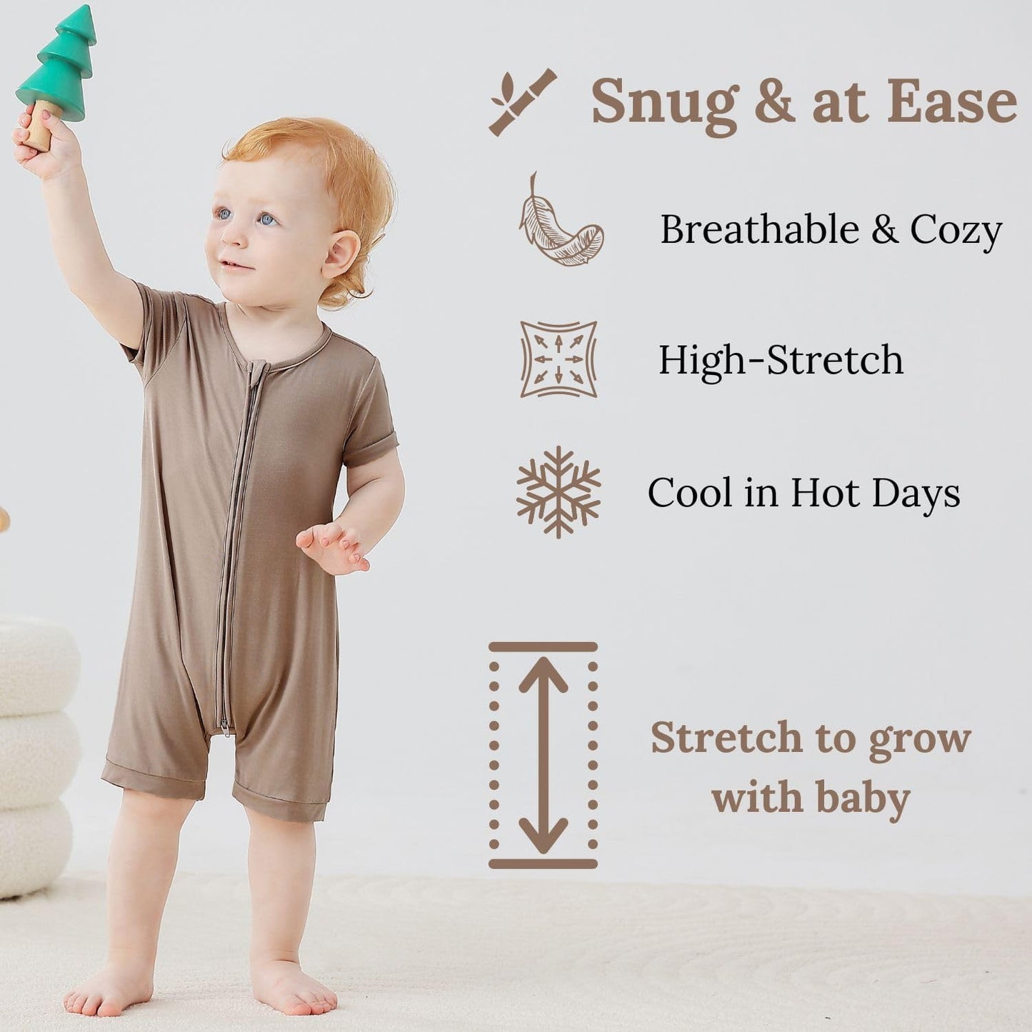 JunNeng Baby Boy Girl 2 Pack Rayon of Bamboo Summer Sleeper Infant Soft Short Sleeve Zipper Footless One-piece Romper