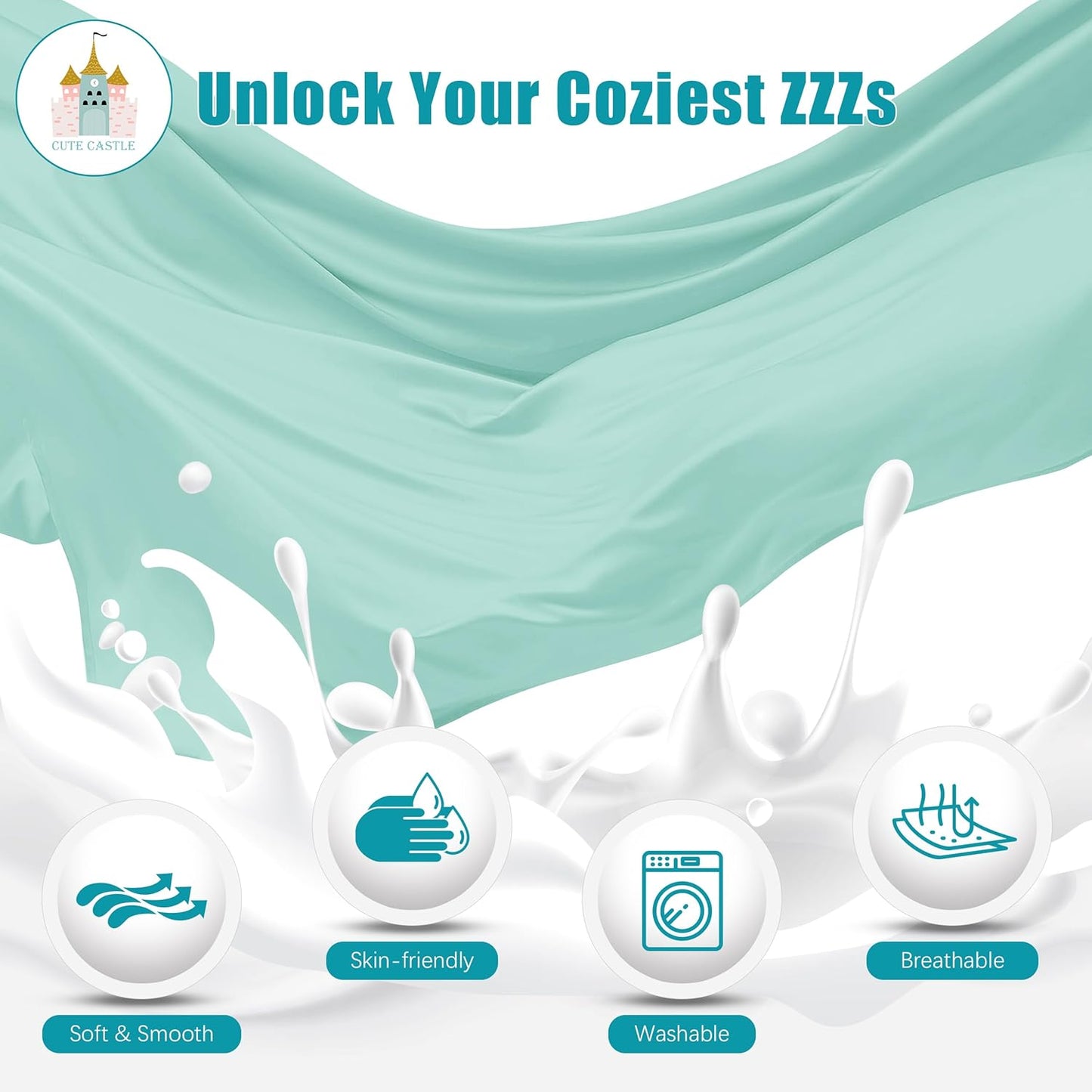 Cute Castle Pregnancy Pillows, Soft U-Shape Maternity Pillow with Removable Cover - Full Body Pillows for Adults Sleeping - Pregnancy Must Haves - Jumbo 57 Inch - Turquoise