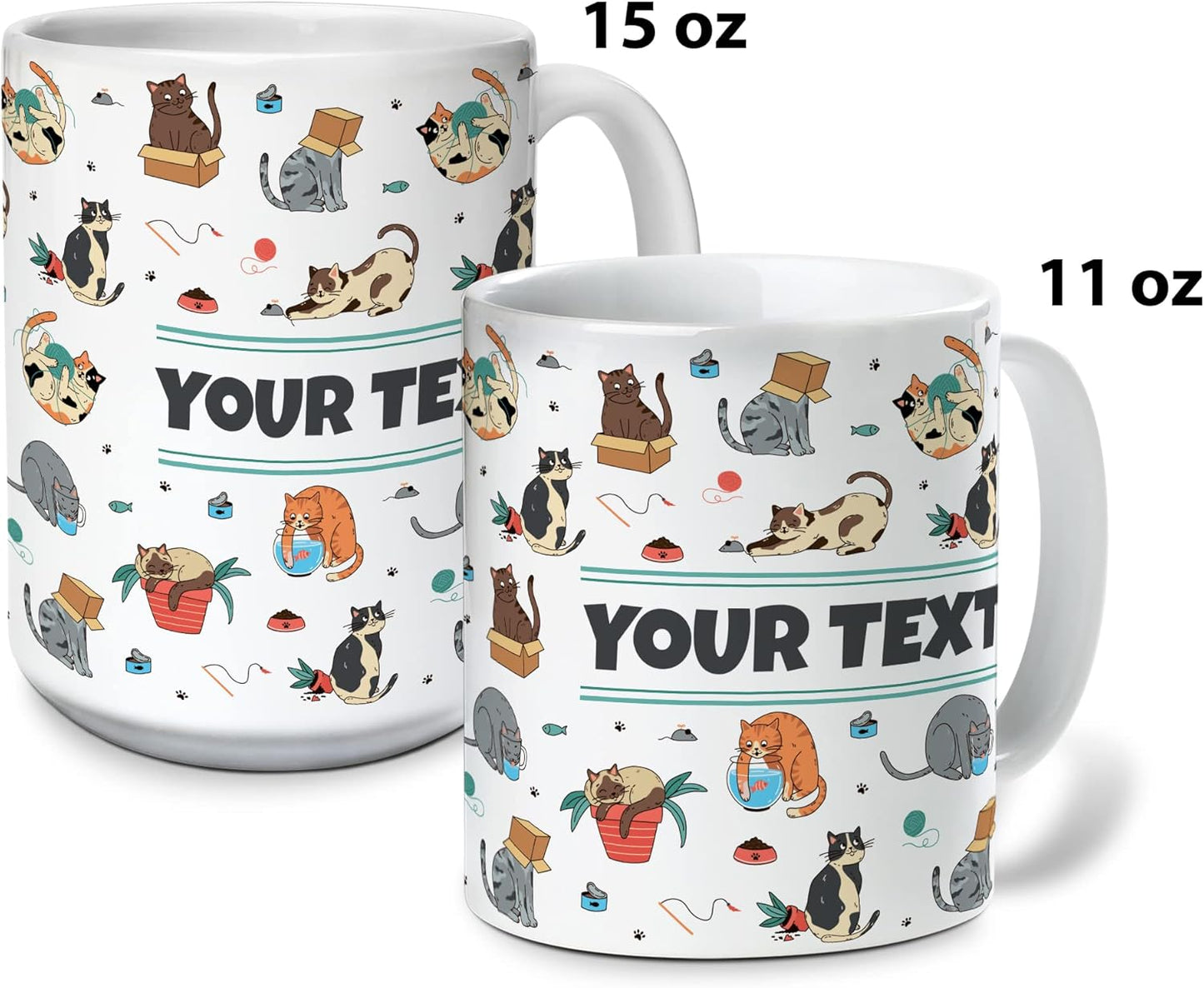 Personalized Mug for Kids - Cats - Custom Name/Text, Ceramic Hot Chocolate/Cocoa/Coffee Cup for Boys/Girls, Birthday/Christmas/Holiday Gift - 11 oz, Light Blue Handle