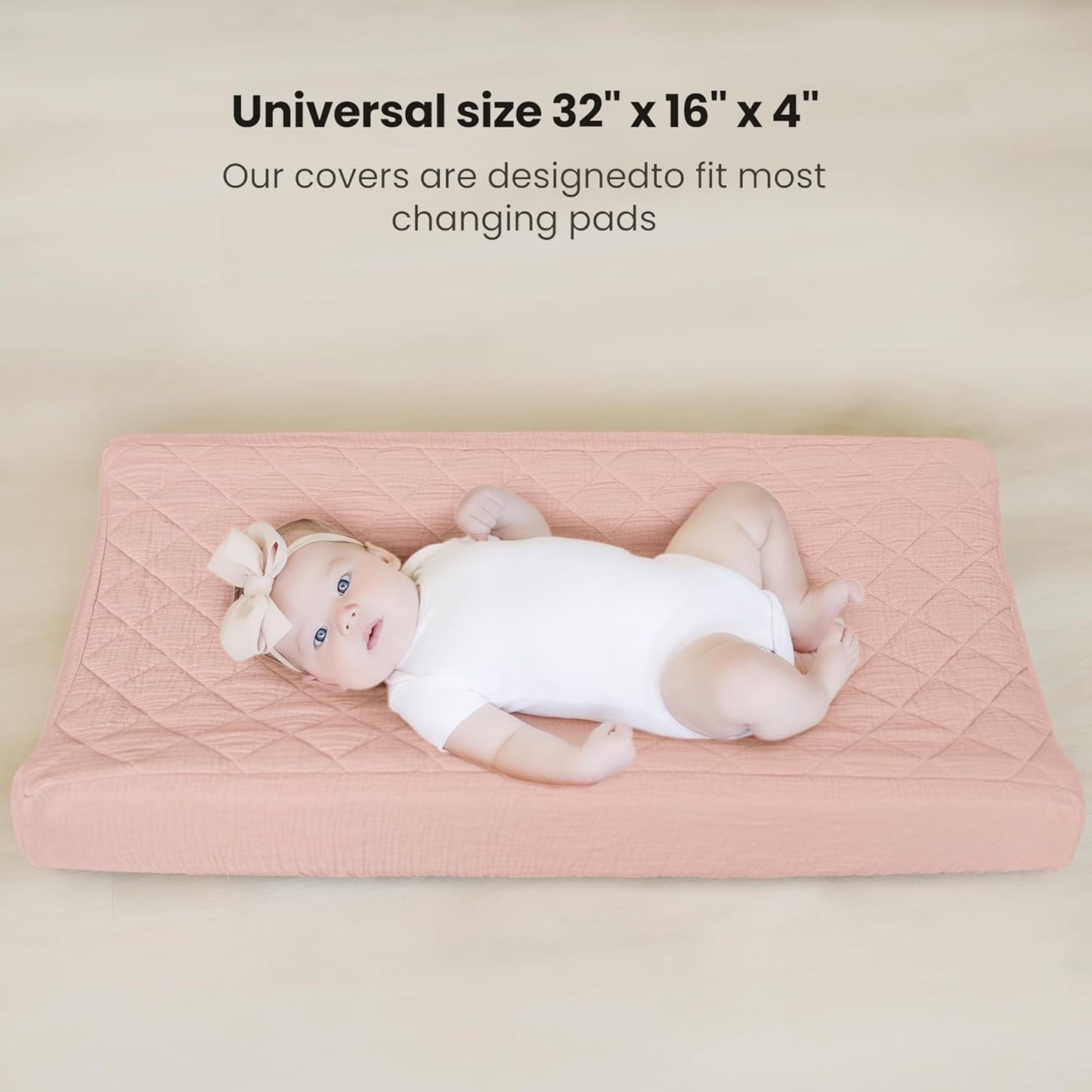 Konssy Waterproof Muslin Changing Pad Cover 2 Pack, Quilted Cotton Fitted Diaper Chang Table Cover, Soft Changing Pad Sheets for Girls Boys (Blossom,Pink)