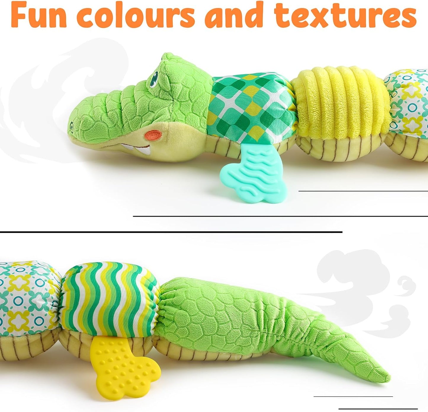 LIGHTDESIRE Baby Crocodile Musical Stuffed Animal, Infant Teething Toys with Ruler Design and Ring Bell, Suitable for Tummy Time, Newborn Boys & Girls 0-12 Months (Green)