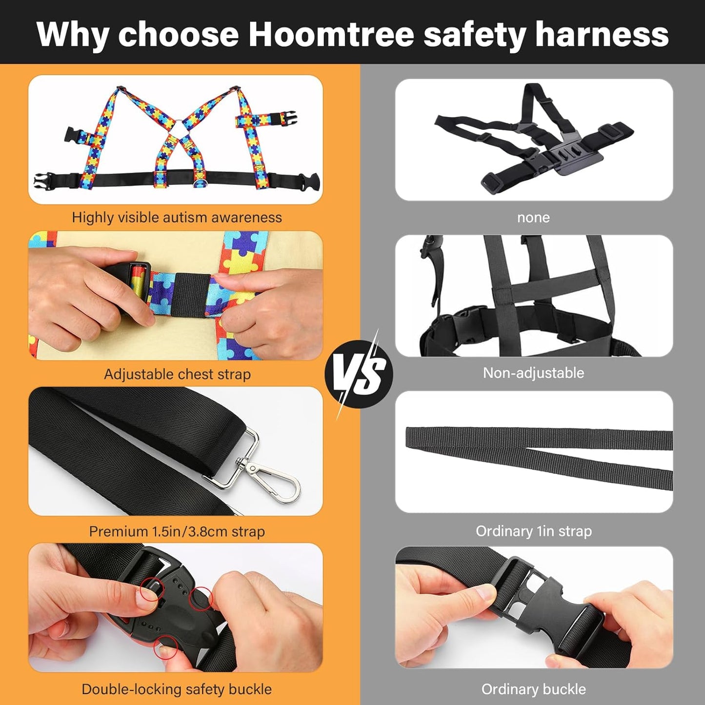 Safety Harness Leash for Special Needs Child Aged 3-6 Years Ajustable, Sturdy Walking Harness for Older Children with Grab Handle, Keeping Active ADHD/ASD Autism Kids Safe in Public