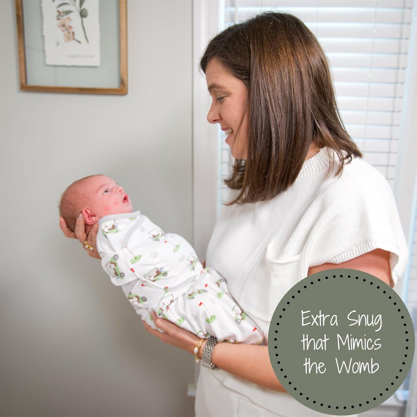 LollyBanks Baby Swaddles, 100% Organic Cotton Swaddles for Newborns Boys and Girls, 0-3 Months Swaddle Sacks with Easy Change Zipper, Swaddle Neutral Baby Registry (Golf Print)