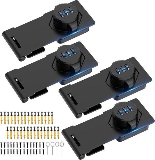 Household Cabinet Password Hasp Locks, Cabinet Locks with Combination, Door Security Slide Latch for Small Barn Doors, Bathroom, Outdoor, Garden (4 Pack Black)