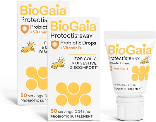 BioGaia Baby Probiotic Drops - Colic & Gas Relief + Vitamin D, 50-Day Supply, Safe for Newborns, Reduces Crying, Fussing, Colic, Gas, Spit-ups & Constipation, No allergens, Dairy or Soy (Pack of 2)