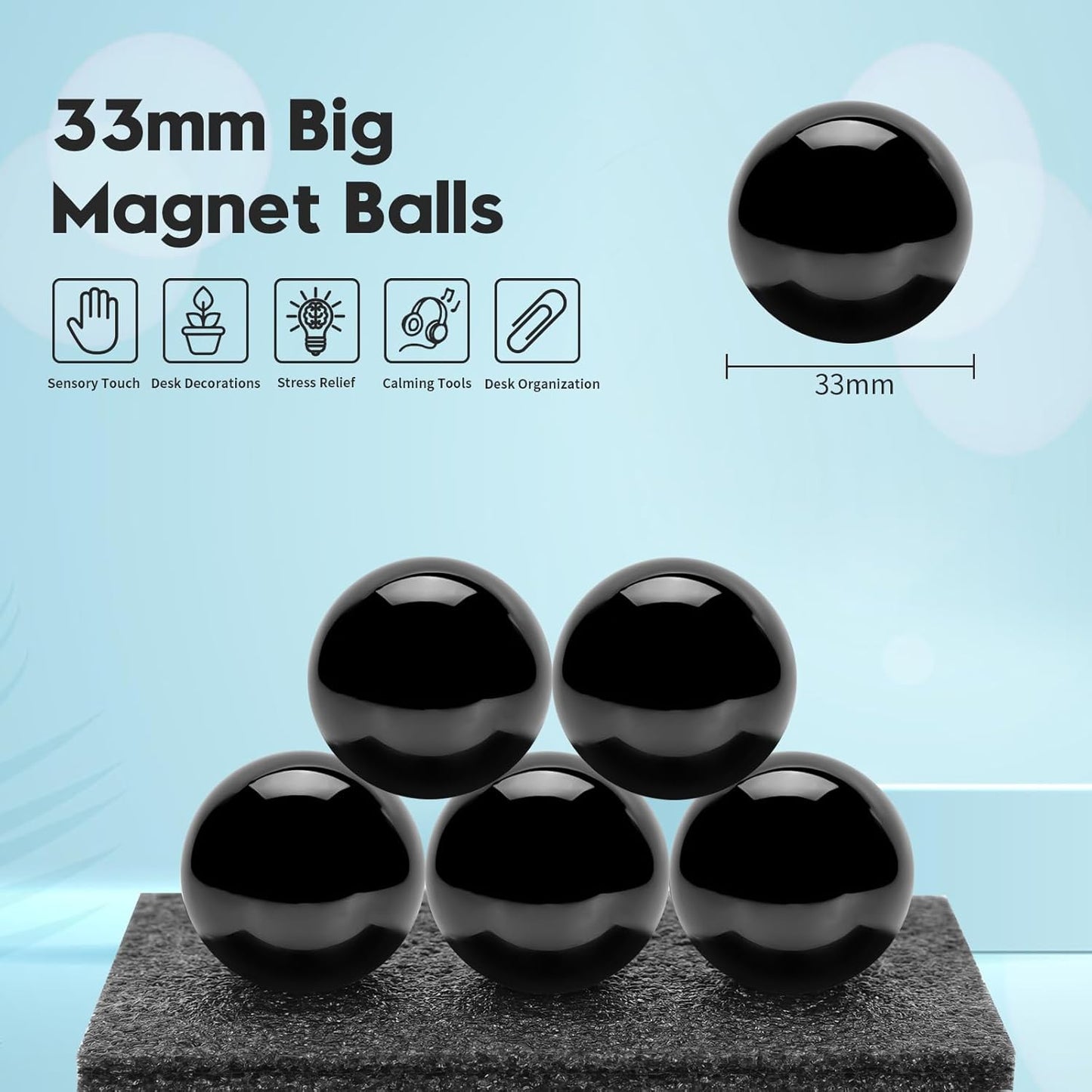 Magnetic Balls, 33mm Magnetic Fidget Balls, Magnets Balls Fidget Toys for Adults, Executive Desk Toys Gift for Stress Relief and Desk Decorations for Men, Women, Teens, Office Workers (Black, 6 Pack)…