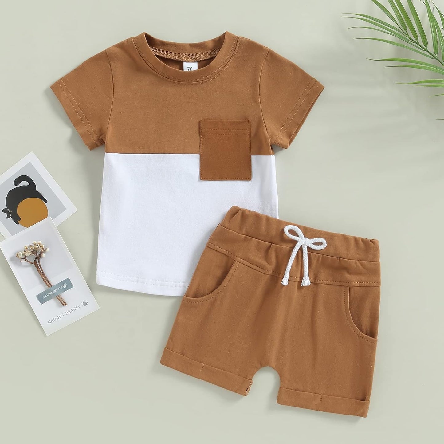fhutpw Baby Toddler Boy Clothes Summer Outfits 6 12 18 24 Months Patchwork Short Sleeve T Shirt & Shorts Sets with Pockets
