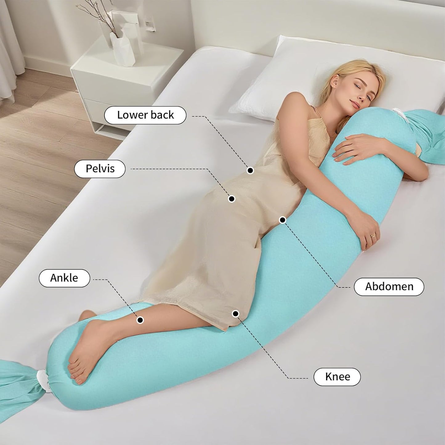 The Adjustable Pregnancy Pillows for Sleeping，Pregnancy Pillow Uses a Unique 5-Point Support，Turn Into Every Shaped Pregnant Pillow，Removable Maternity Pillows (Mist Blue, 55IN)