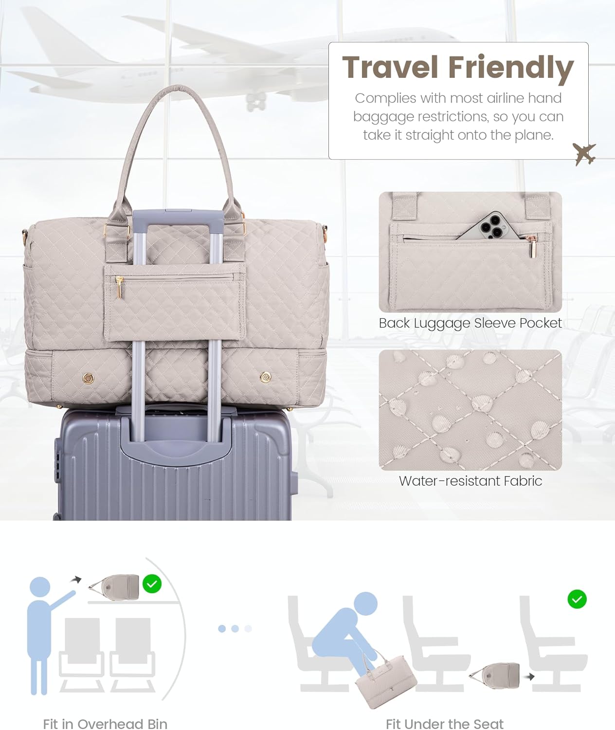 LOVEVOOK Travel Duffle Bag for Women, Weekender Overnight Bag with Shoe Compartment, Carry on Bag with Toiletry Bag, Gym Duffel Bag with Wet Pocket, Hospital Bags for Labor and Delivery 3 Pcs Set