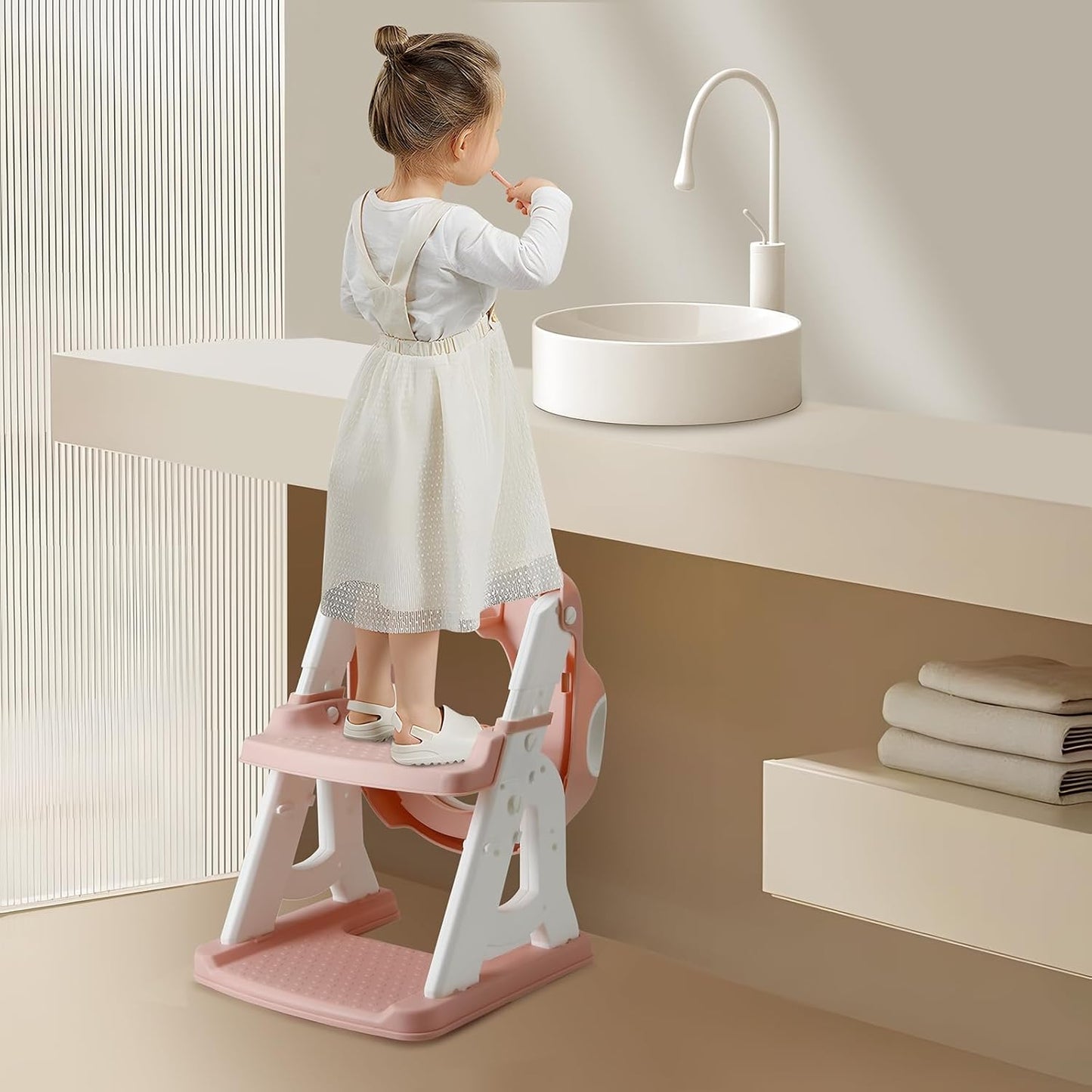 PandaEar Potty Training Seat with Step Stool Ladder, Toddler Toilet Seat for Kids Boys Girls, Comfortable Safe Potty Seat with Anti-Slip Pads Ladder & Bear Design -Pink