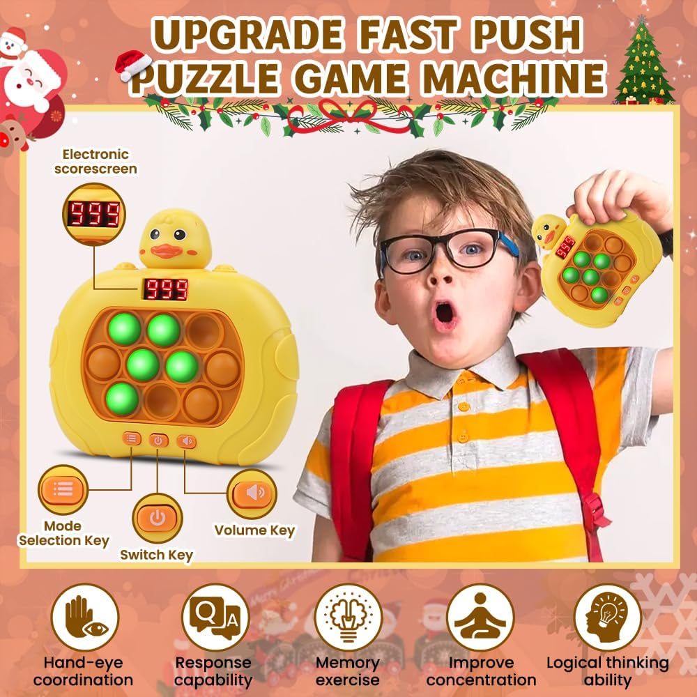 Upgraded Quick Push Pop Toy Fast Push Bubble Fidget Toys & Light up Pop it Game, Handheld Puzzle Sensory Games Toy, for Kids Boys Girls Teens Ideal Party Favors