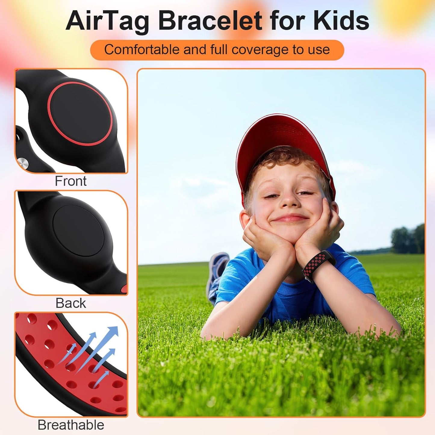 Waterproof Bracelet Compatible with AirTag for Kids (2 Pack), Protective Case GPS Tracker Holder for Child with Full Coverage Hidden Design, Soft Silicone Anti-Lost Wristband Cover for Toddler BBBR