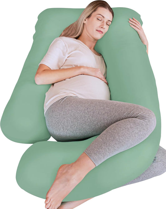 Cute Castle Cooling Cover Pregnancy Pillows, Soft U-Shape Maternity Pillow with Removable Cover - Full Body Pillows for Adults Sleeping - Pregnancy Must Haves - Jumbo 57 Inch - Green
