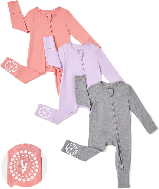 PATPAT Baby Footies Boys Girls - Bamboo Viscose - Zipper & Non-Slip Soles Romper Mitten - Footed & Footless Infant Clothes