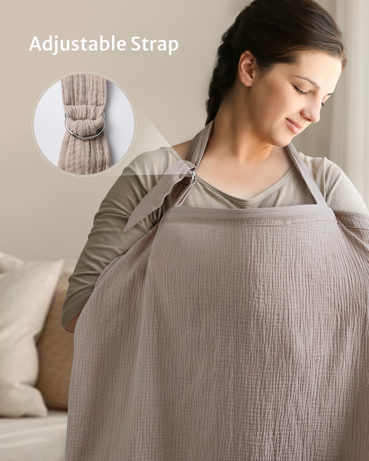Blissful Diary Muslin Nursing Cover for Breastfeeding, Breathable Breastfeeding Cover up with Arch Neckline for Women, Nursing Apron (Agreeable Gray)