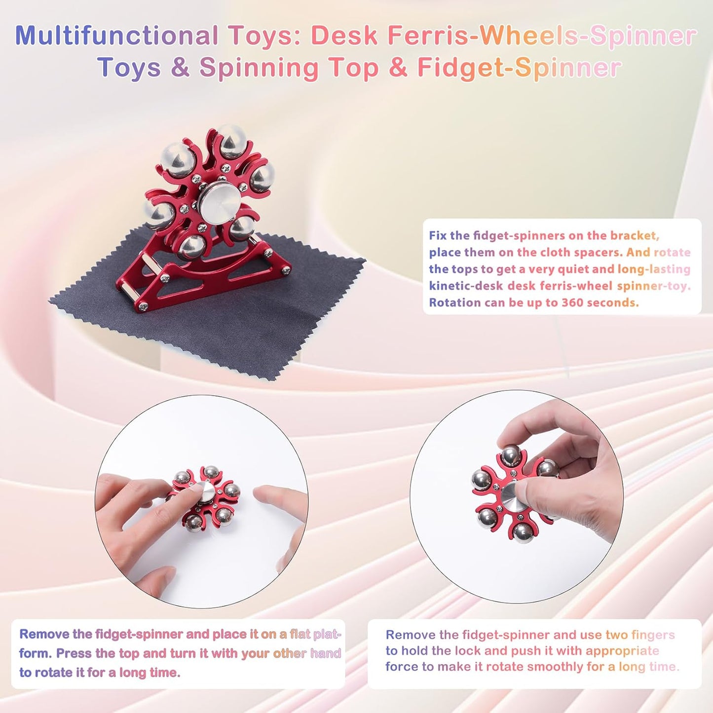 Desk-Fidget-Toys for Ferris-Wheels-Spinner: Metal Kinetic-Spinner 4mins, Cool-Gadgets for Kid Children Teen Adult EDC-Toy, ADHD Tools Cool-Stuff Stress Relief Gift for Office Home School Christmas