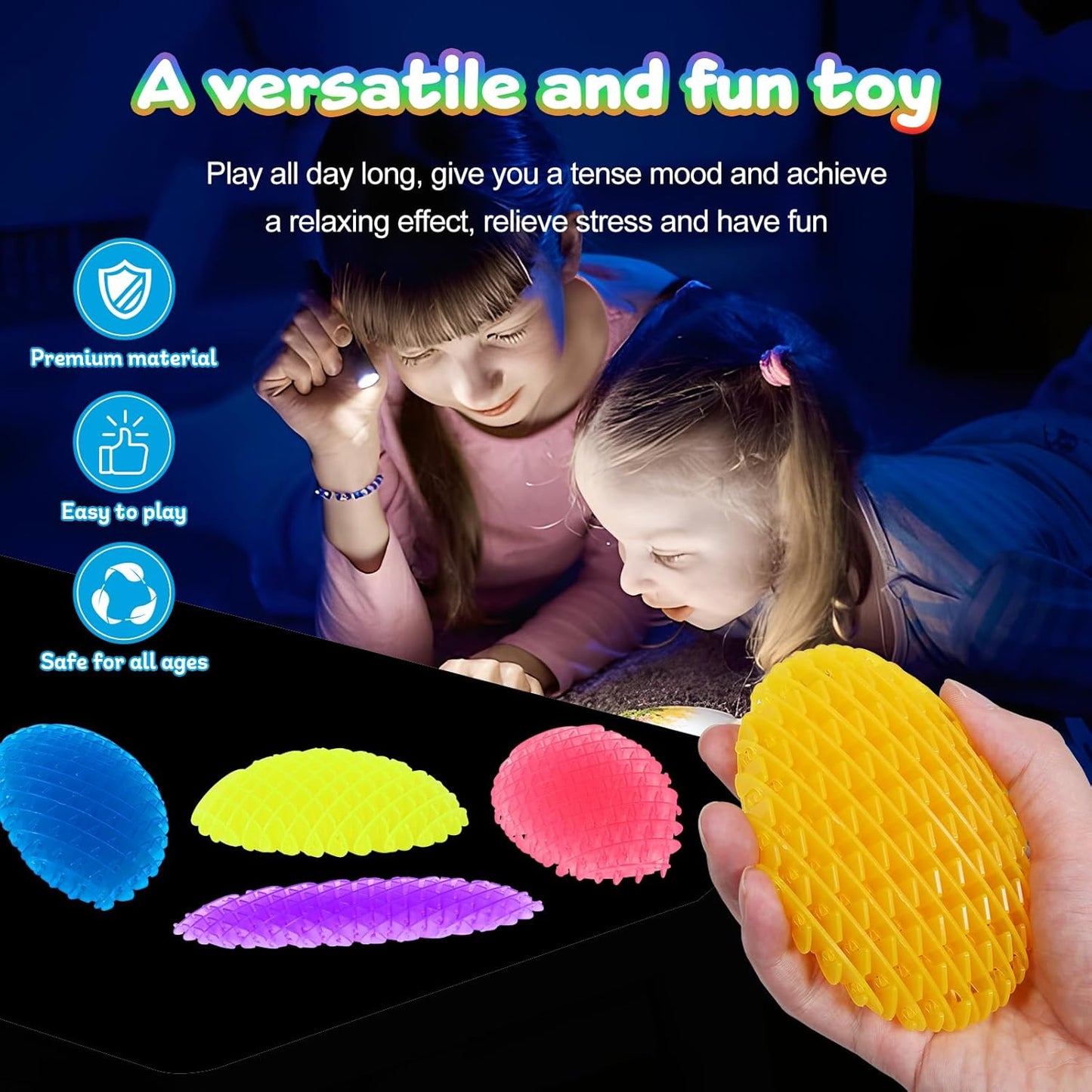 Night Glow Worm Fidget Toy, Funny Pocket Fidget Toy, Stress Relief Toy, Resistance Fidget Toys Sensory Stress Anxiety Relief Toys for Kids Adults (Yellow)