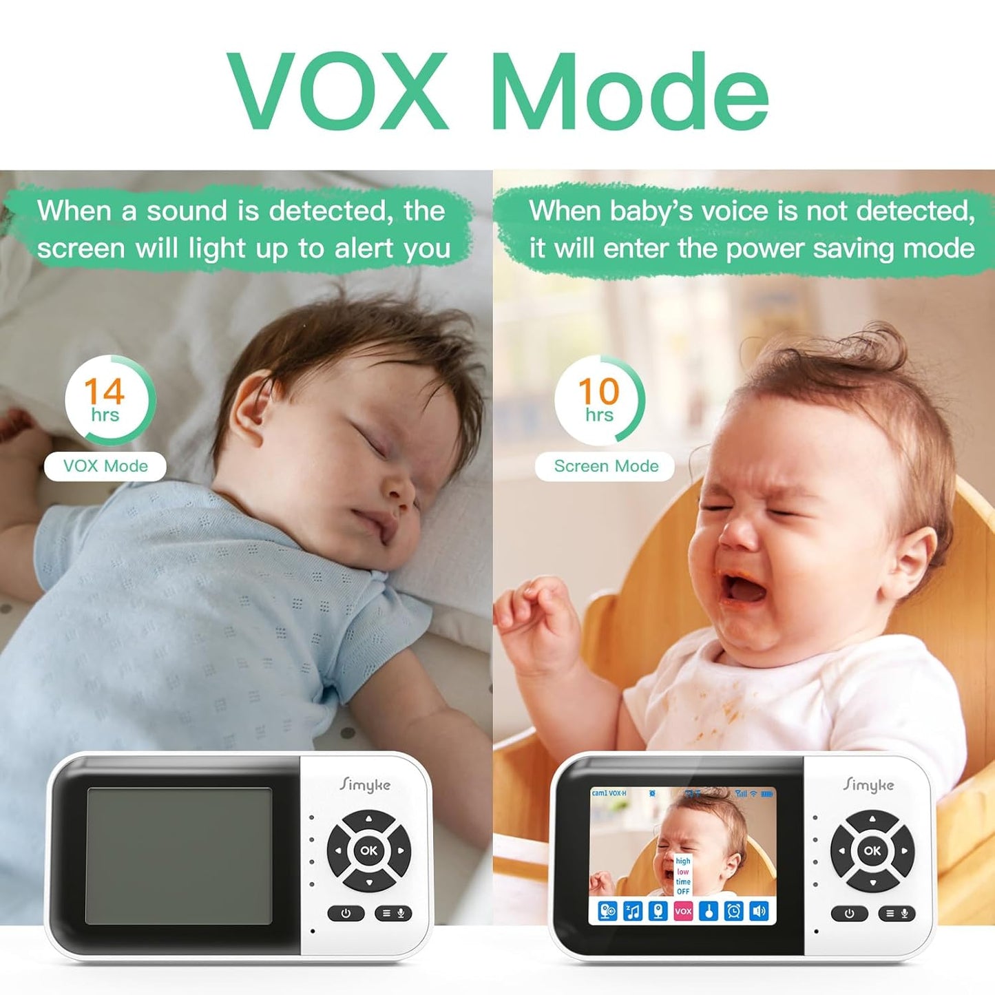 Smart Video Baby Monitor with Camera and Audio,Dual Mode,WiFi On/Off Switch,2.8inch Display,App,1080p Camera,1500ft Long Range,Night Vision,Feeding Clock,Temperature Detection,2-Way Talk