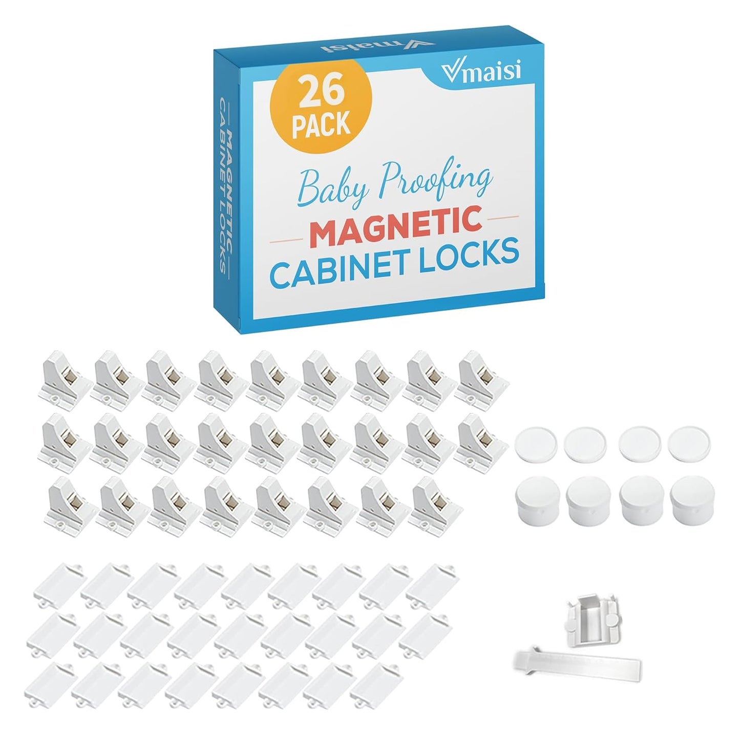 Vmaisi ChildProof Magnetic Cabinet Locks (26 Locks and 4 Keys)